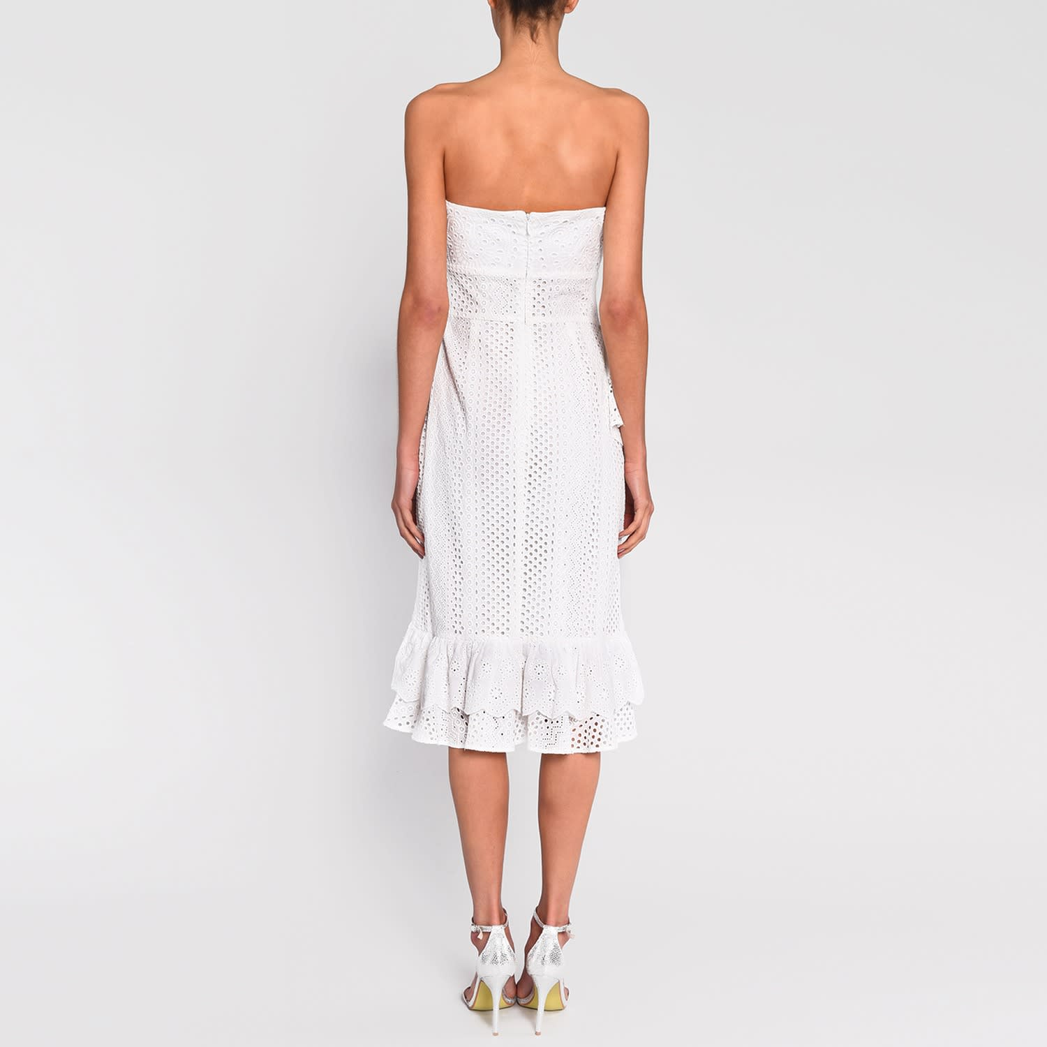 strapless white midi dress