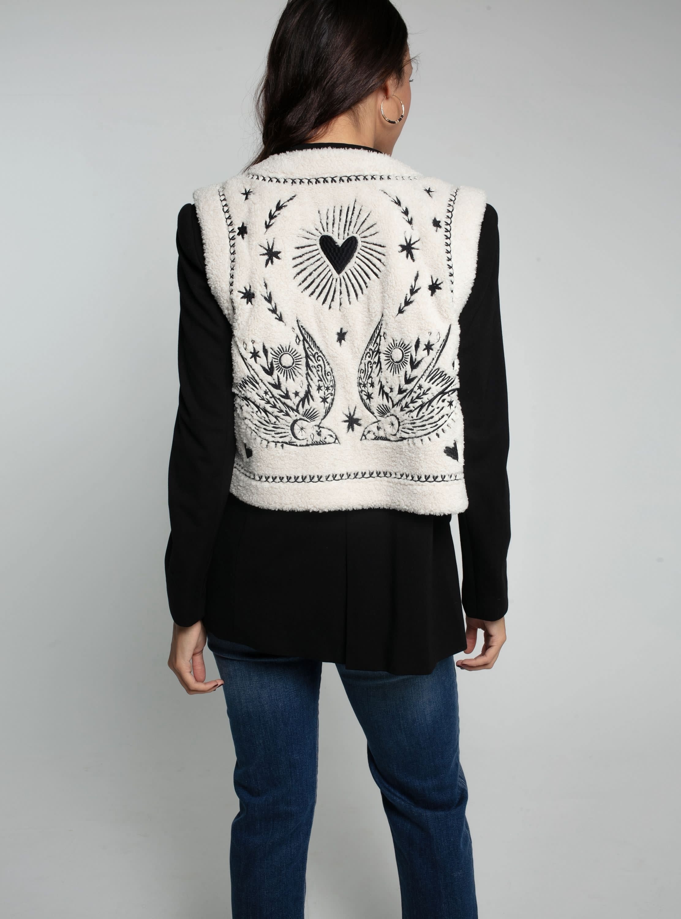 Free Bird Embroidered Faux Shearling Gilet-Cream | NOOKI DESIGN