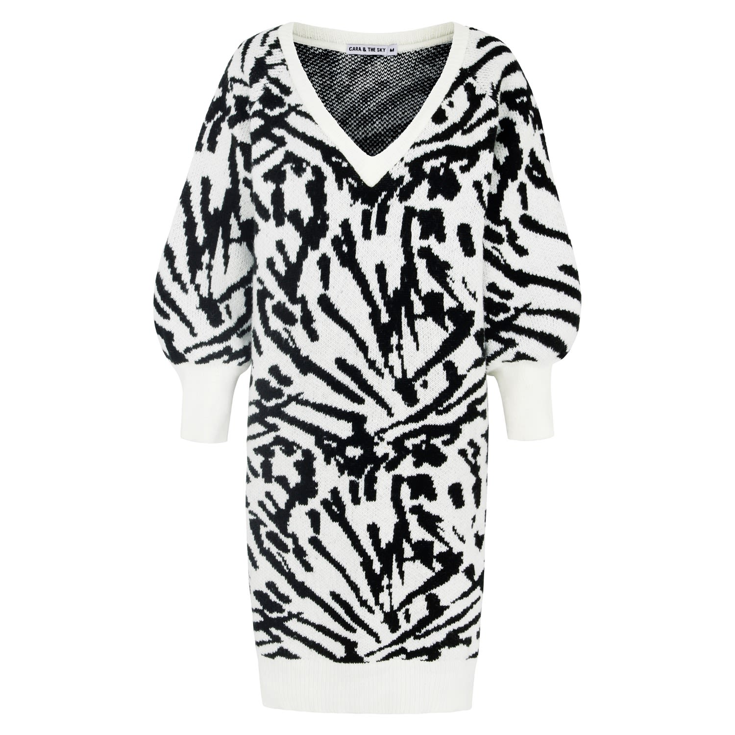 Women’s Black / White Elizabeth Abstract Jacquard Midi Dress - Black, White Large Cara & the Sky