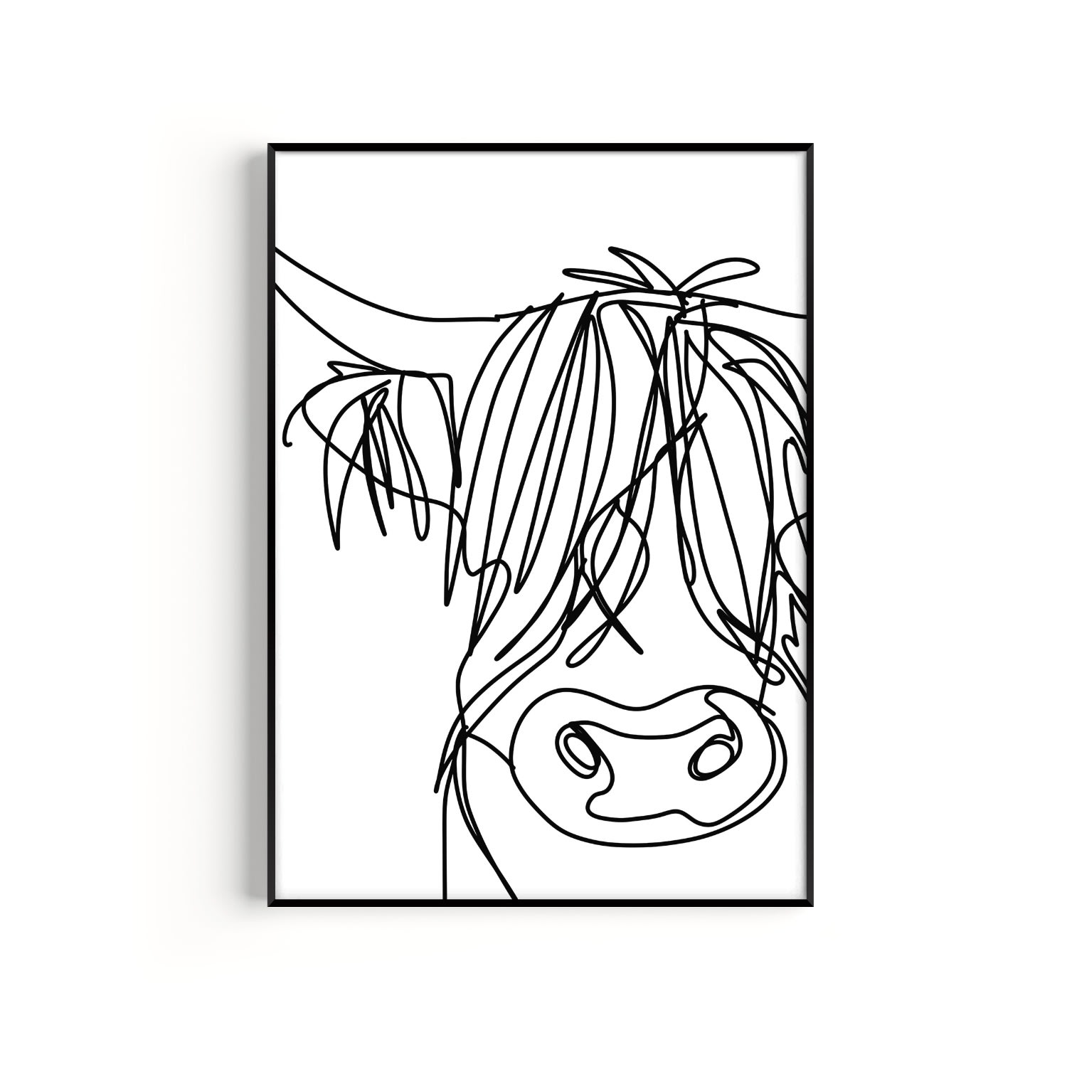 Natalie Cass Art Black / White Highland Cow Art Print - A3 In Black/white