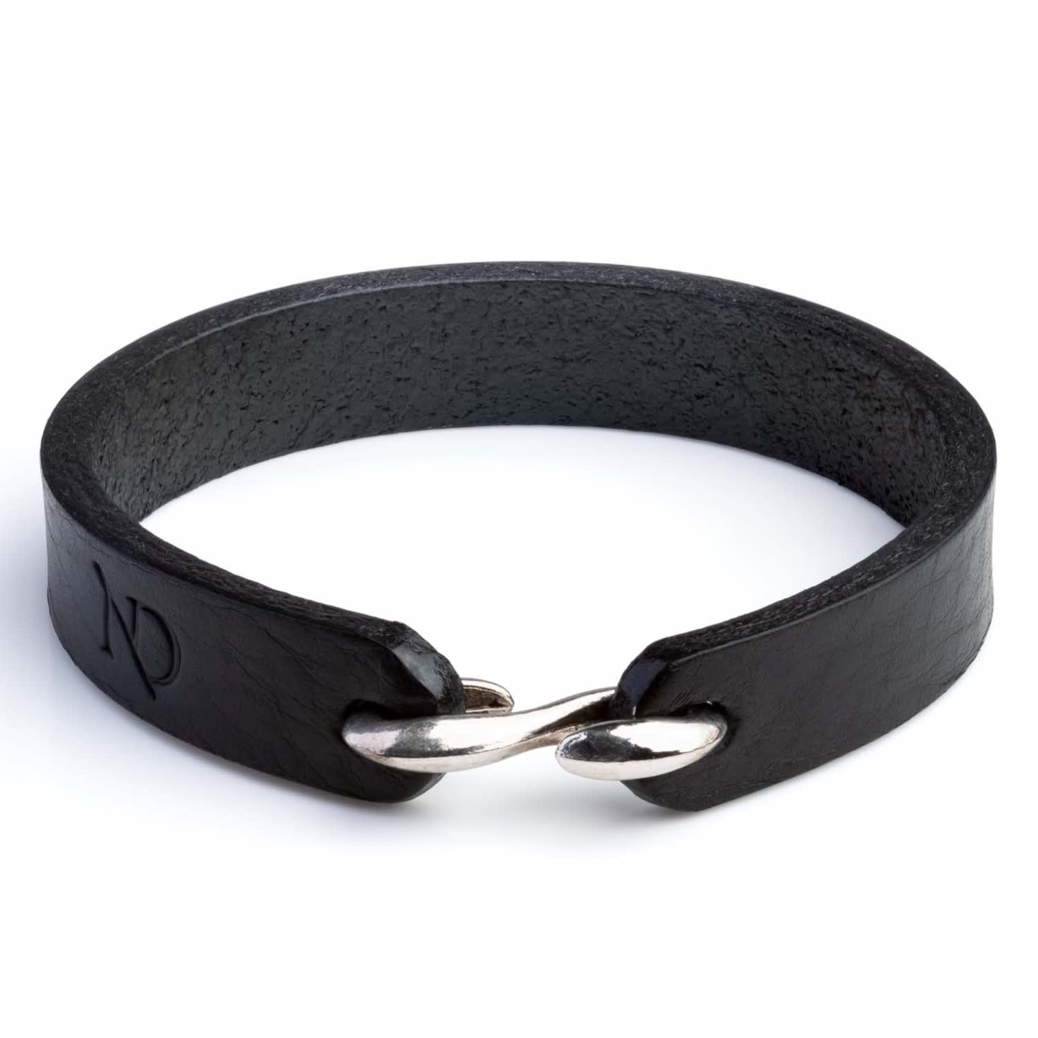 N'damus London Men's Black Leather Bracelet With Hook Closure
