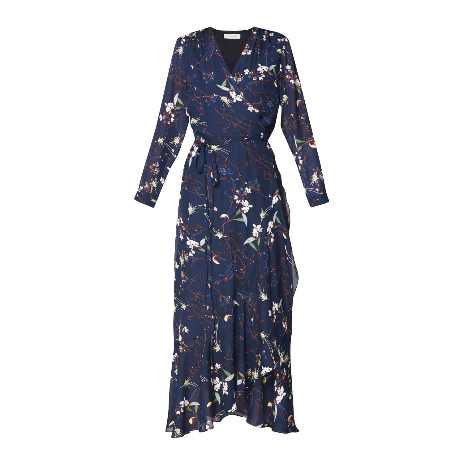 navy floral print wrap dress