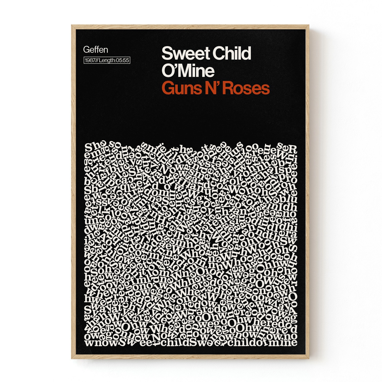 Reign & Hail Black Sweet Child O' Mine - Guns N' Roses - Song Lyric Print - A0 In Black