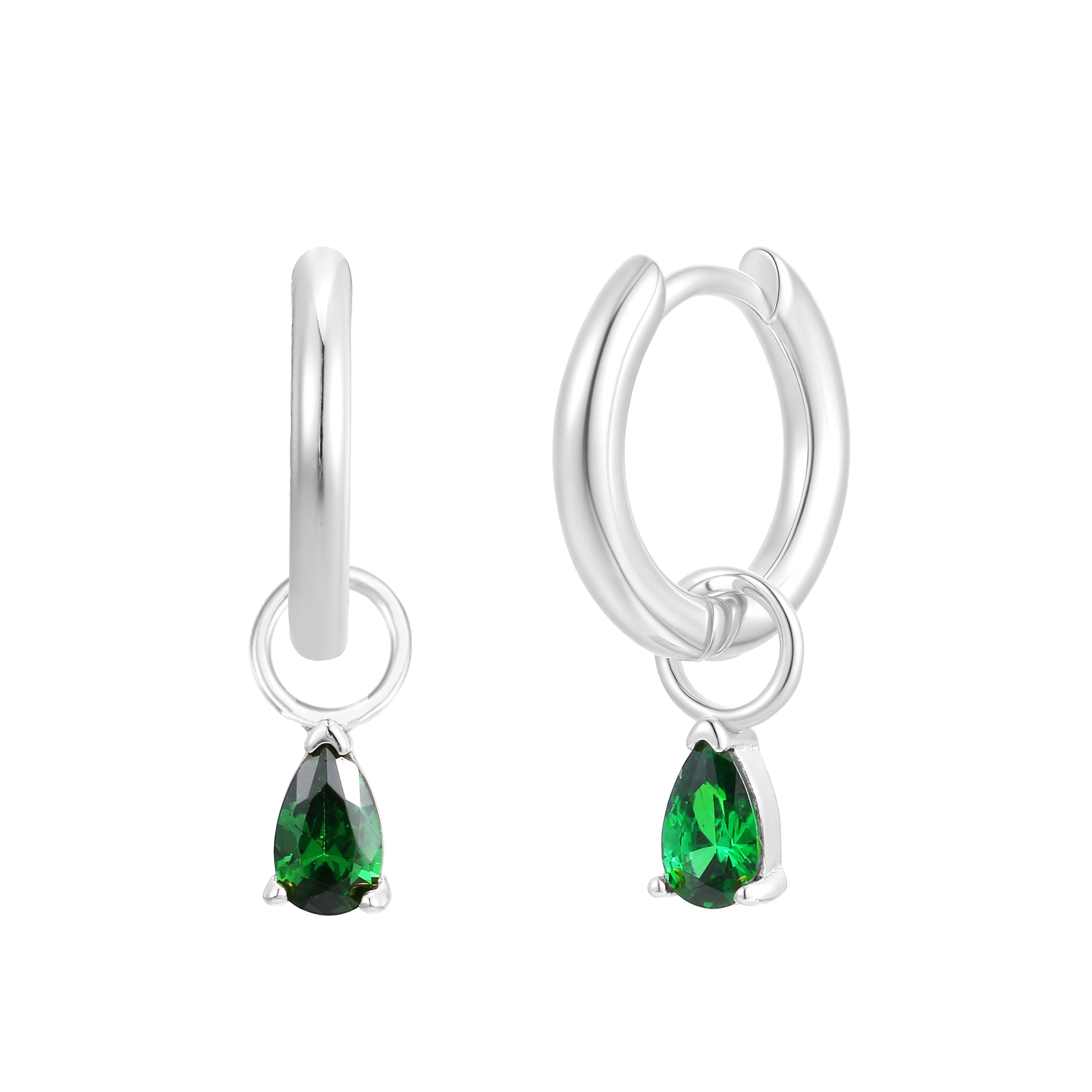 Gold Trip Women's Green / Silver May Huggie Hoop Birthstone Charm Earrings In Silver In Metallic