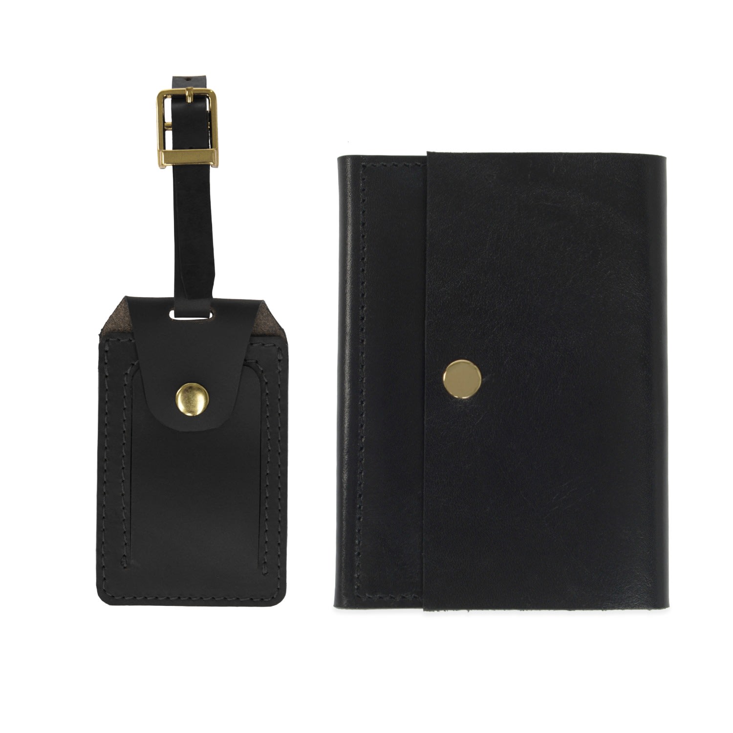 Vida Vida Luxe Black Leather Luggage Tag & Passport Holder Set In Black