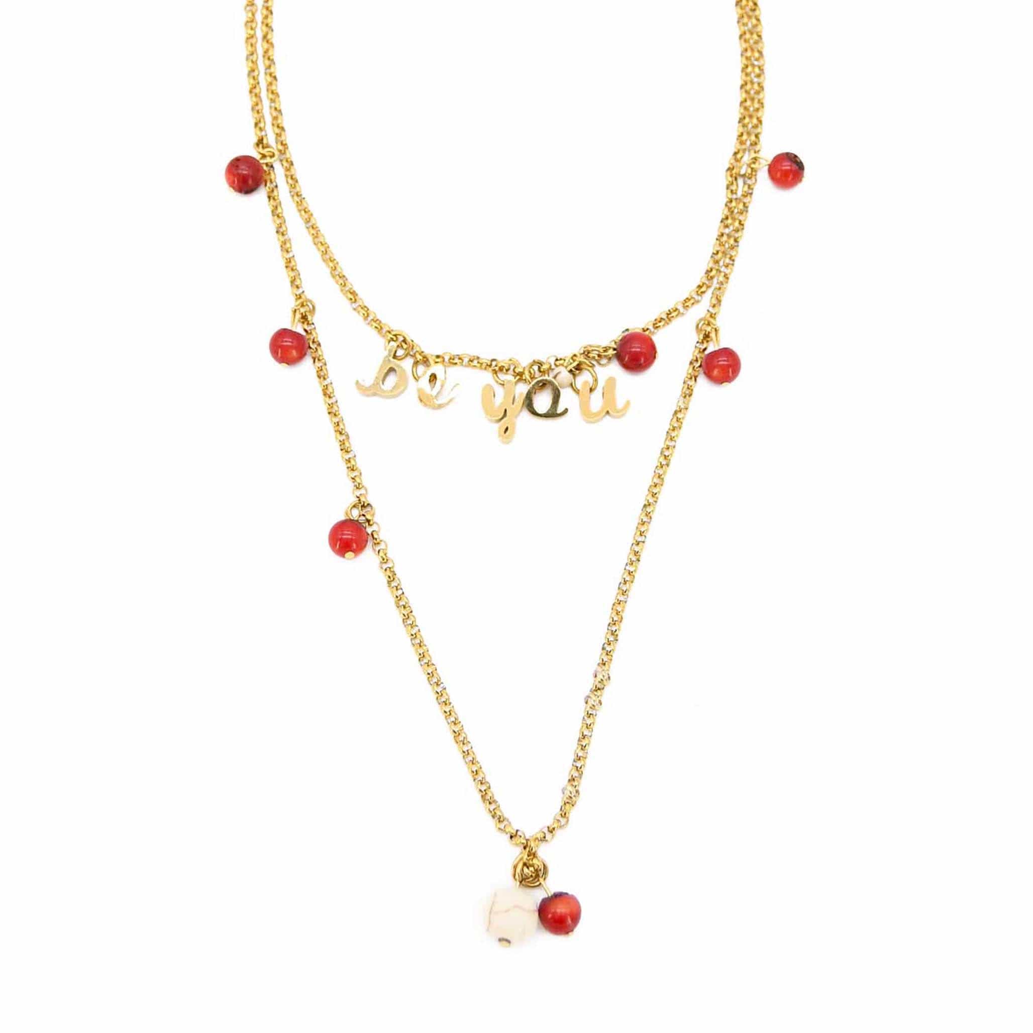 Adiba Women's Gold / Red Be You Handmade Necklace
