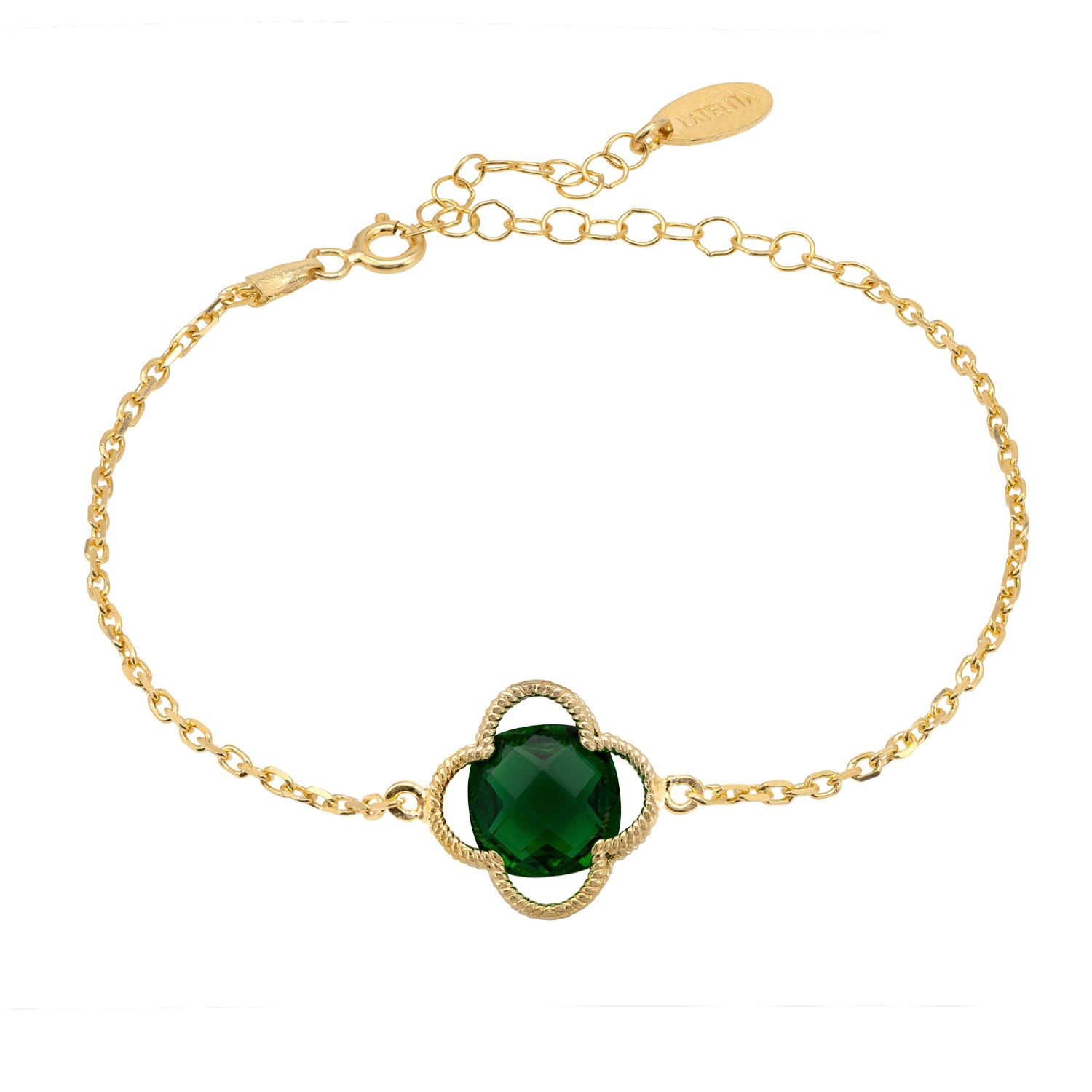 Women’s Gold / Green Open Clover Flower Gemstone Bracelet Gold Emerald Latelita