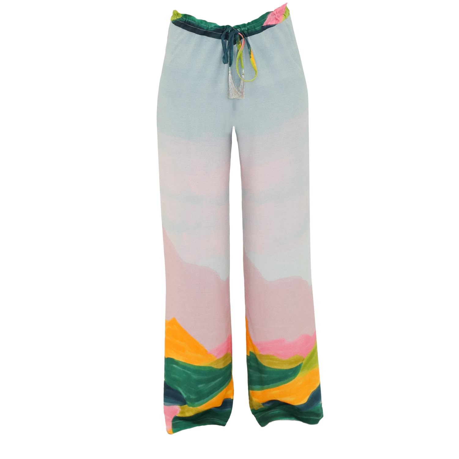 Tiger And The Monkey Women's Blue / Pink / Purple The Kristin Printed Ecovero Viscose Drawstring Wide Leg Pant Trouser