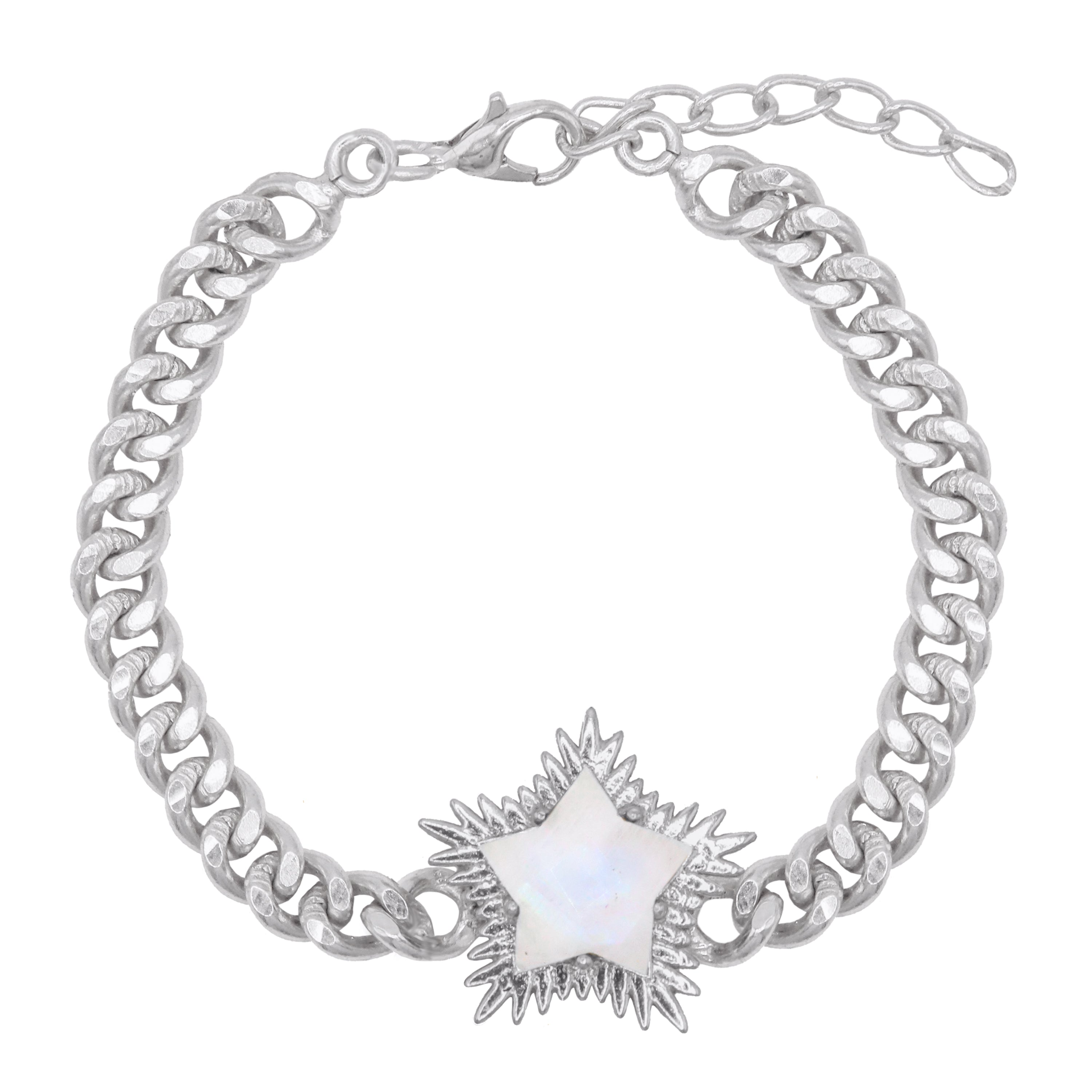 Luna Charles Women's White / Silver Willa Moonstone Spiky Star Bracelet