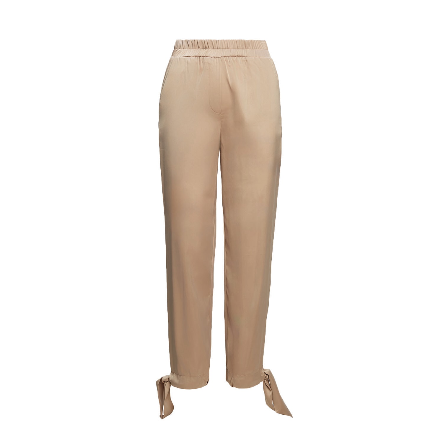 Bluzat Women's Neutrals Beige Trousers With Bows In Beige