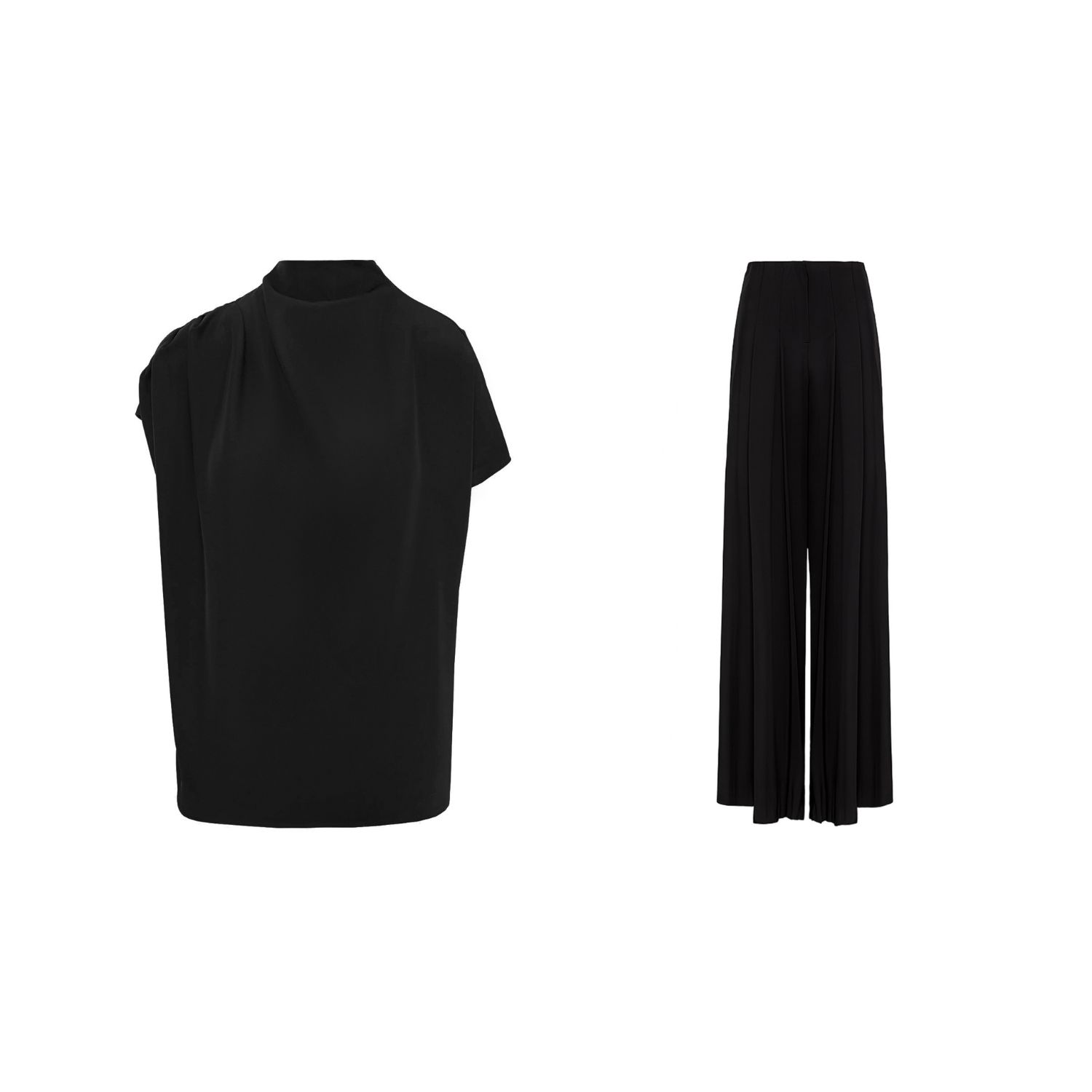 Bluzat Black Draped Top And Pleated Pants Set In Black