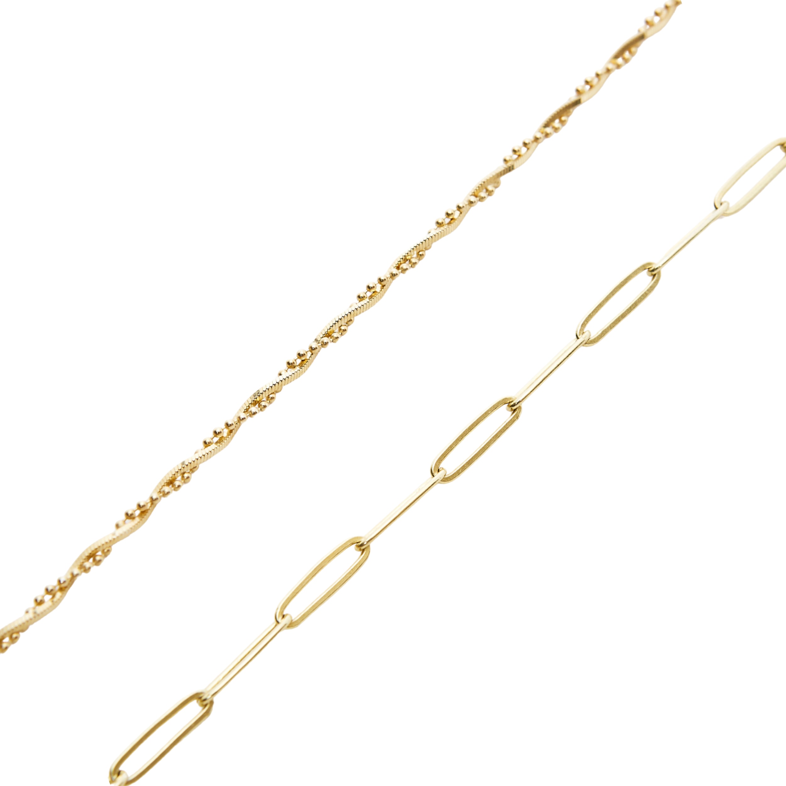 Women’s Bead Chain Twisted & Large Rectangular Chain Sterling Silver Bracelet Set - Gold Spero London