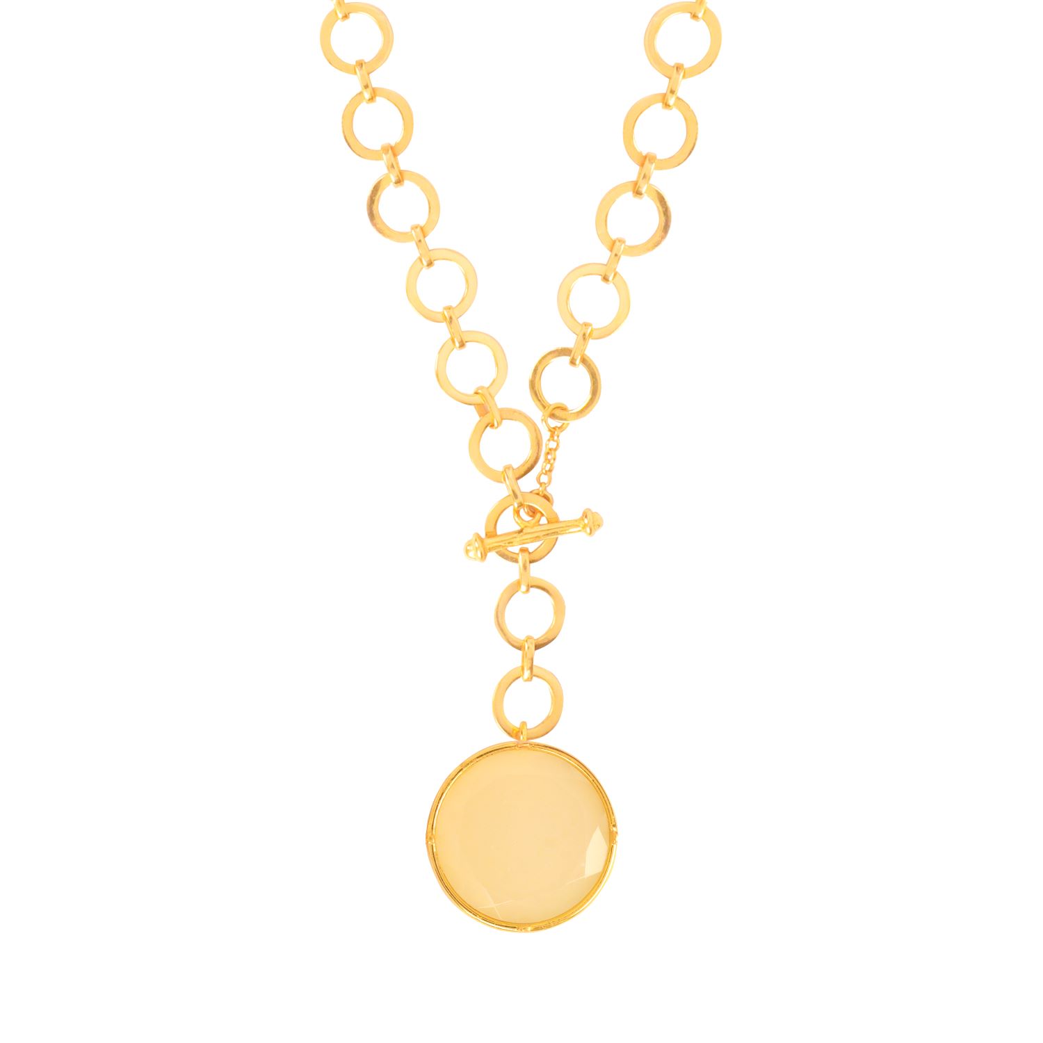 Lila Rasa Women's Gold / White Sparkling White Crystal Pendant With Loop Chain & T Lock