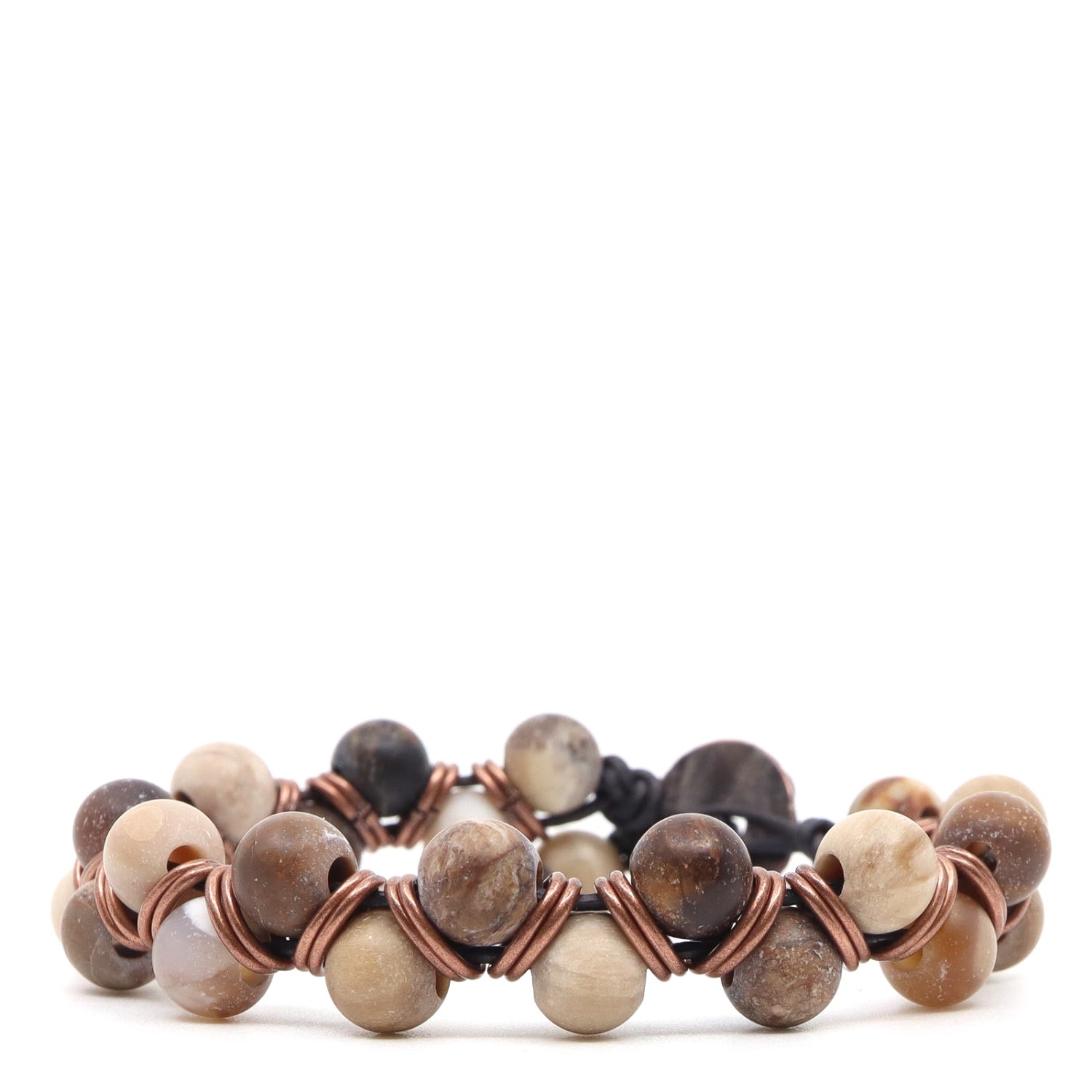 Shar Oke Men's Neutrals / Brown Wood Opalite & Brown Leather Beaded Bracelet In Brown