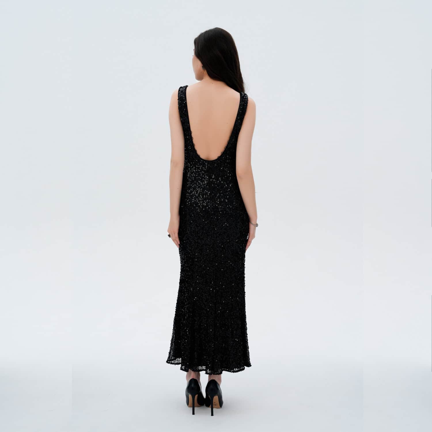 Black Sequin Maxi Dress | ELSAVA | Wolf & Badger
