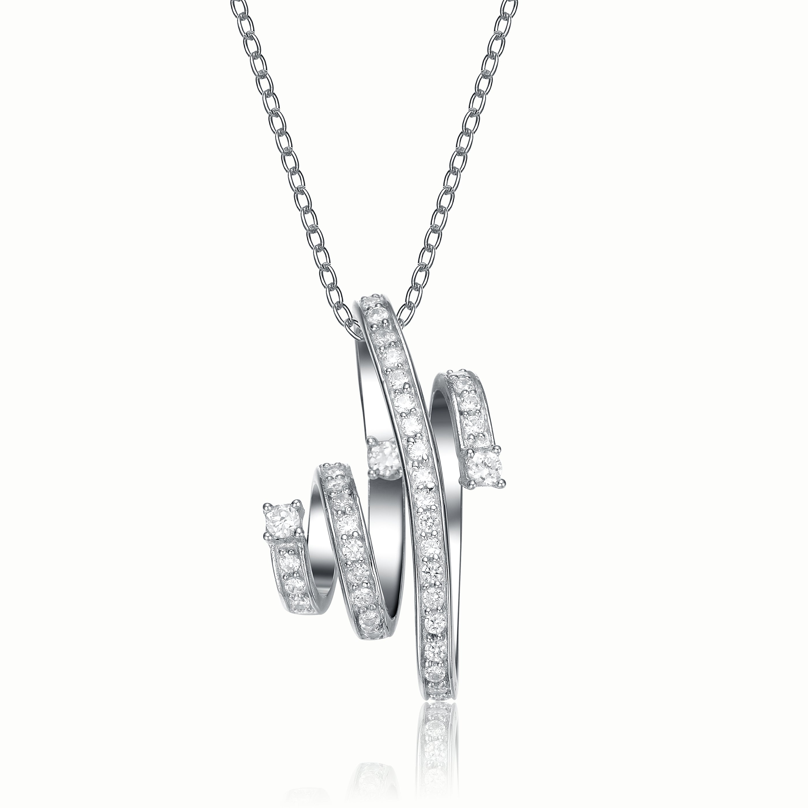 Genevive Jewelry Women's White / Silver Sterling Silver Cubic Zirconia Twirl Necklace In Multi