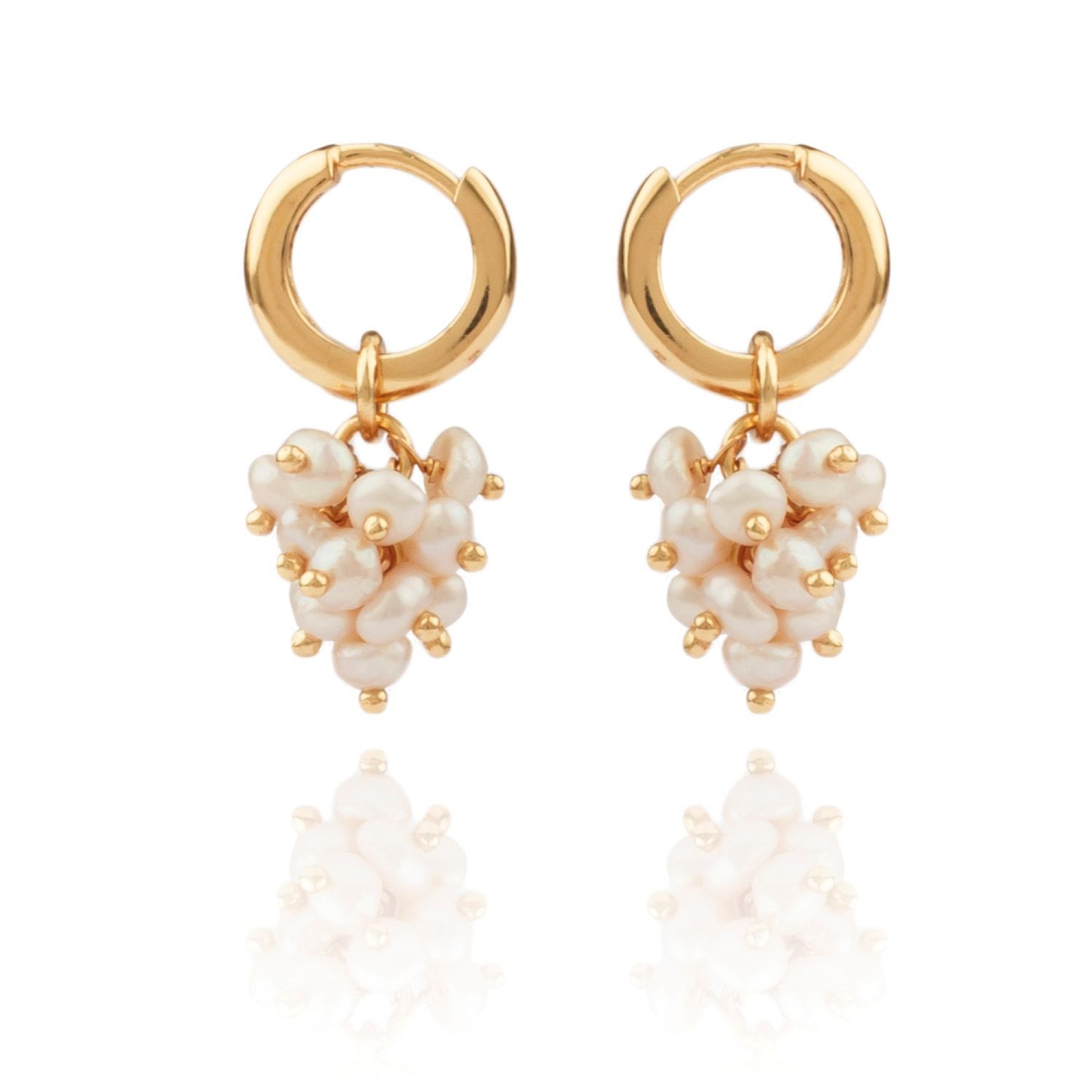 Women’s Gold Musette Hoop Earrings With A Cluster Of Small Pearls House of Elliott