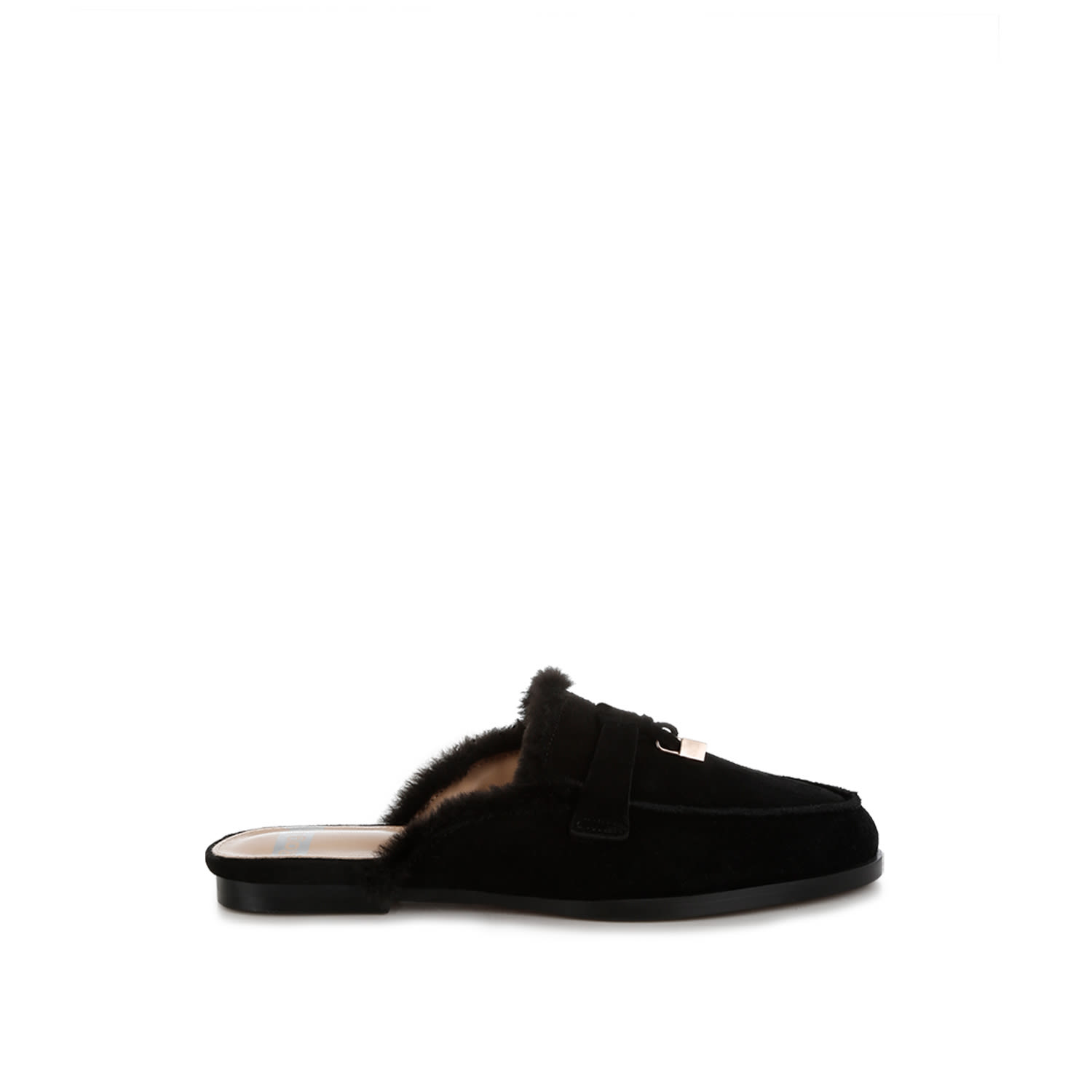 Rag & Co Women's Bosnia Real Suede Leather & Faux Fur Slip On Mules In Black In Black