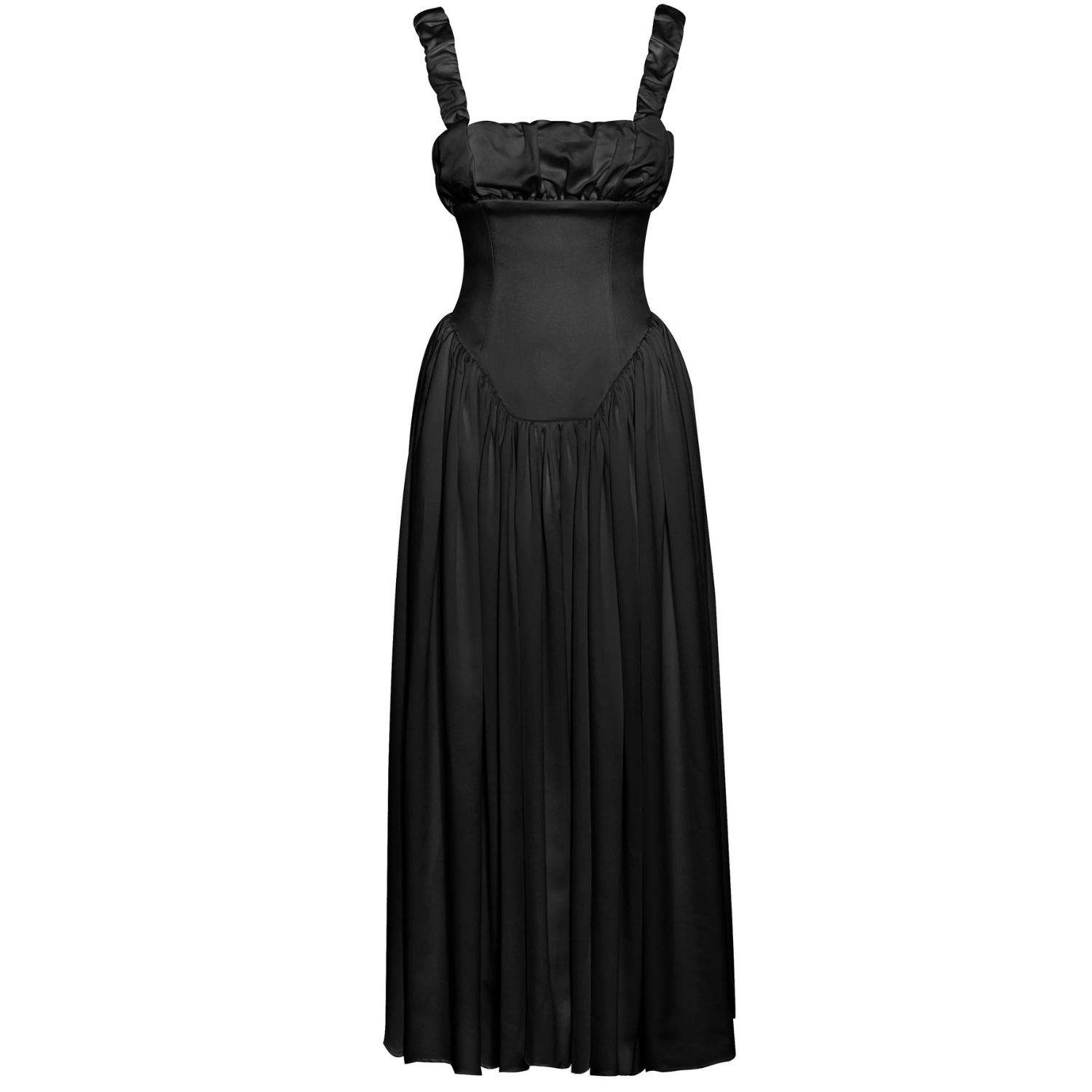 Miss Circle New York Women's Noreen Black Satin Drop Waist Maxi Sundress In Black