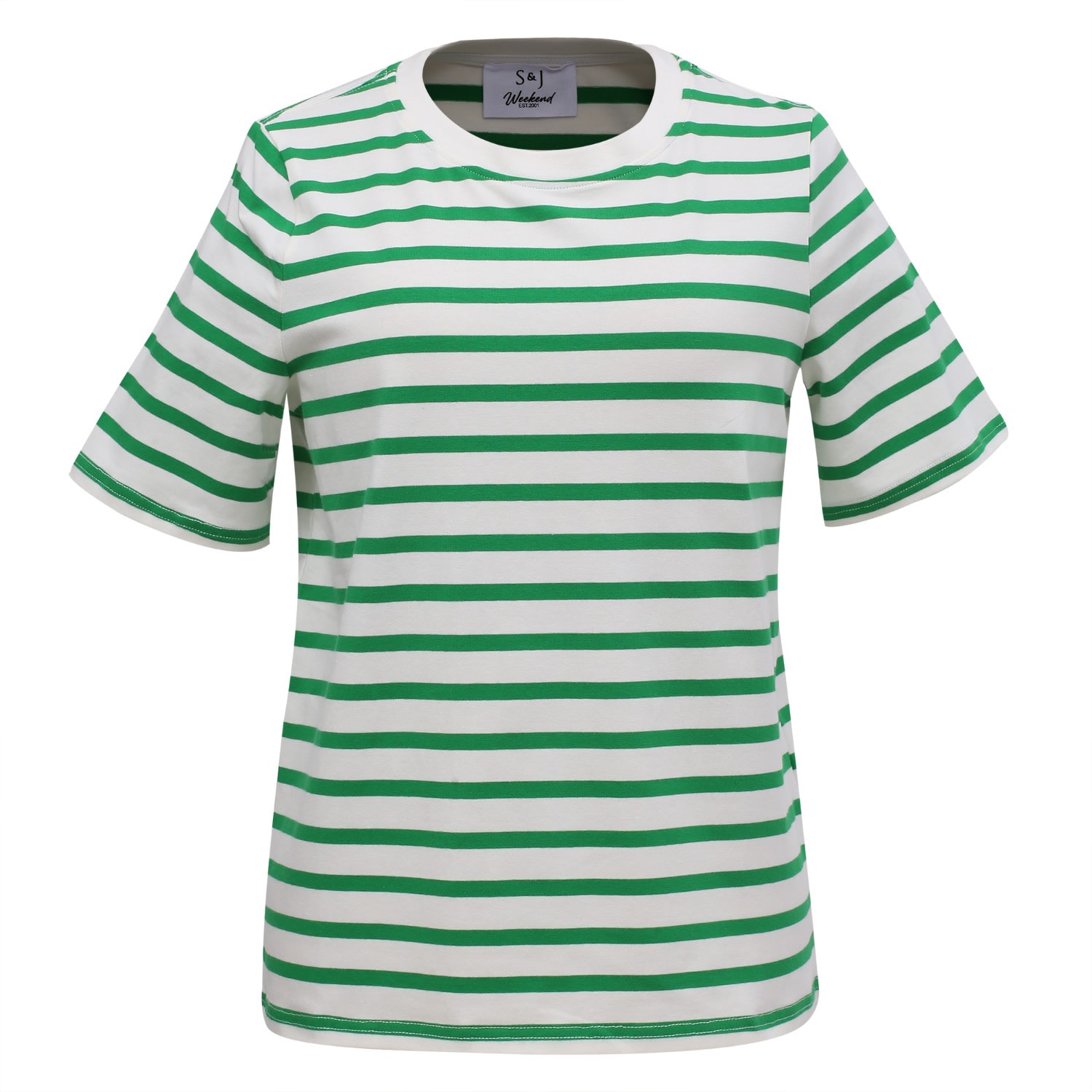 Smart And Joy Women's Stripes Cotton T-shirt - Green & White In Green