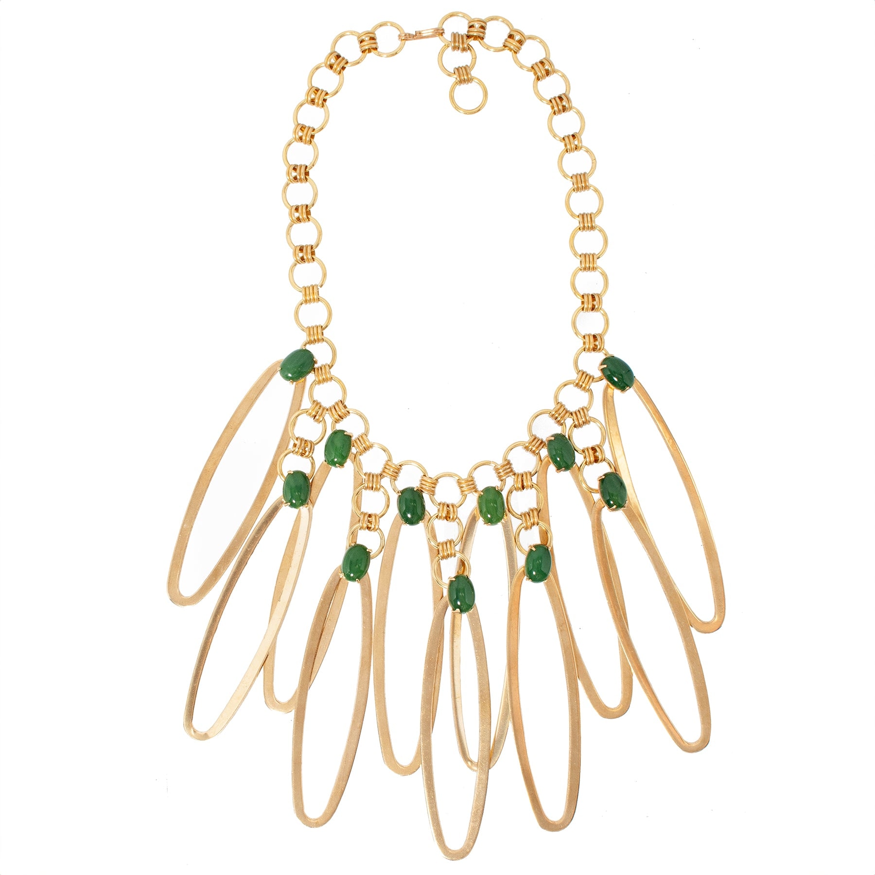 Castlecliff Women's Gold / Green Ondine Necklace – Statement Necklace With Vintage Olive Glass Stones And Upcycl