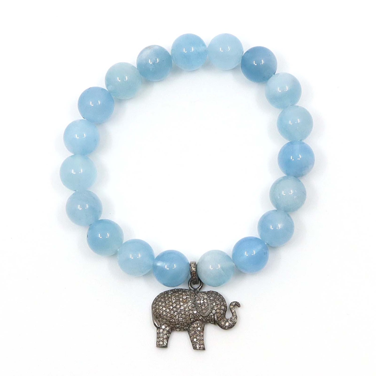 Women’s Blue / Silver Aquamarine & Elephant Diamond Charm Beaded Bracelet Shar Oke