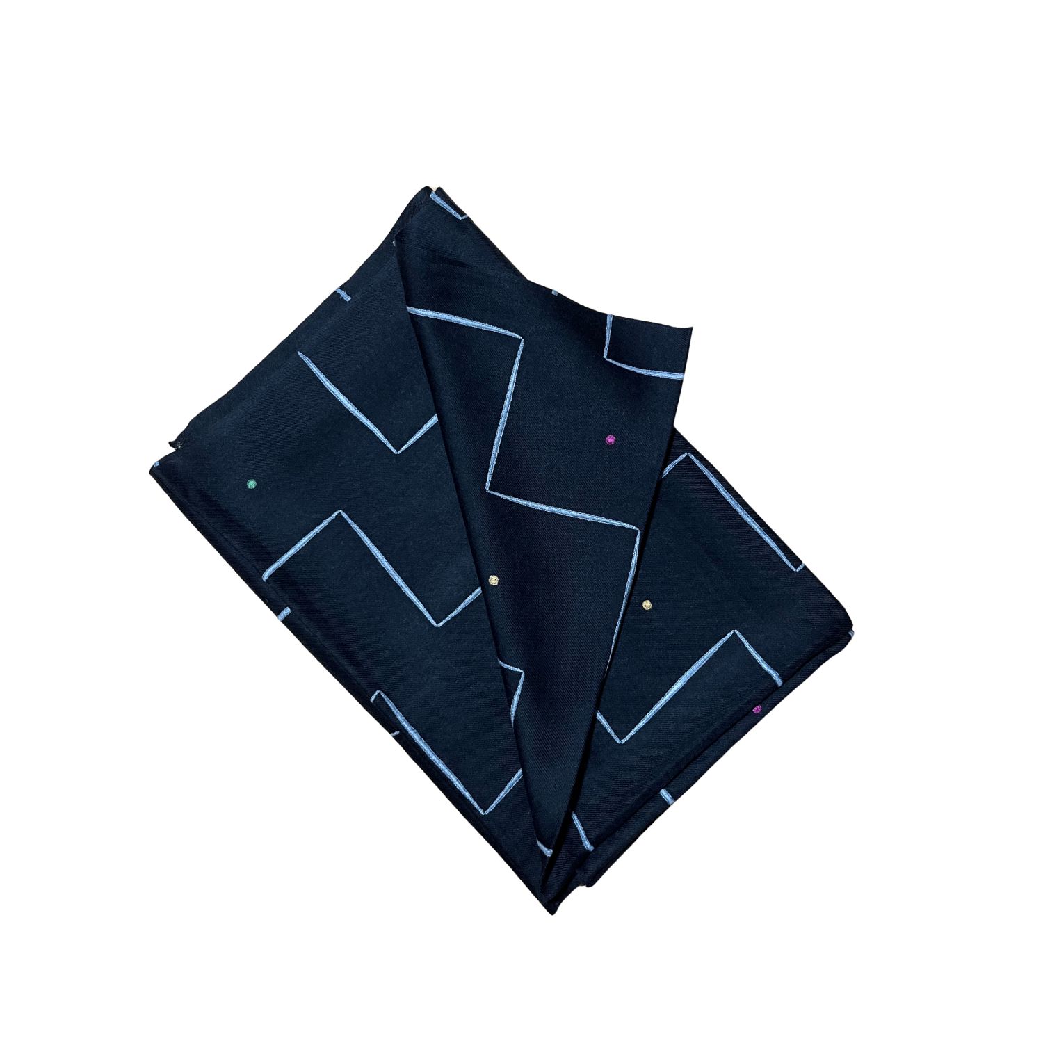 Heritagemoda Women's Black Embroidered Classic Cashmere Wool Silk Scarf In Blue