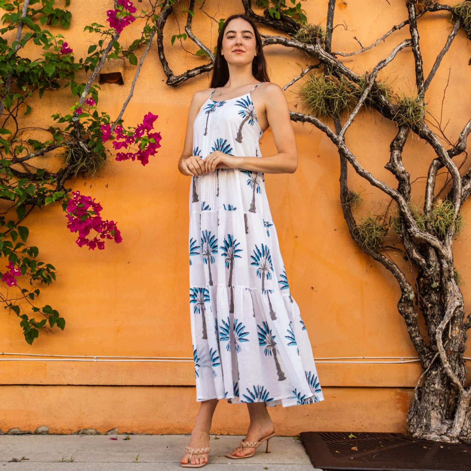 blue palm print dress Ester Blue Palm Printed Short Dress | Women's Clothing