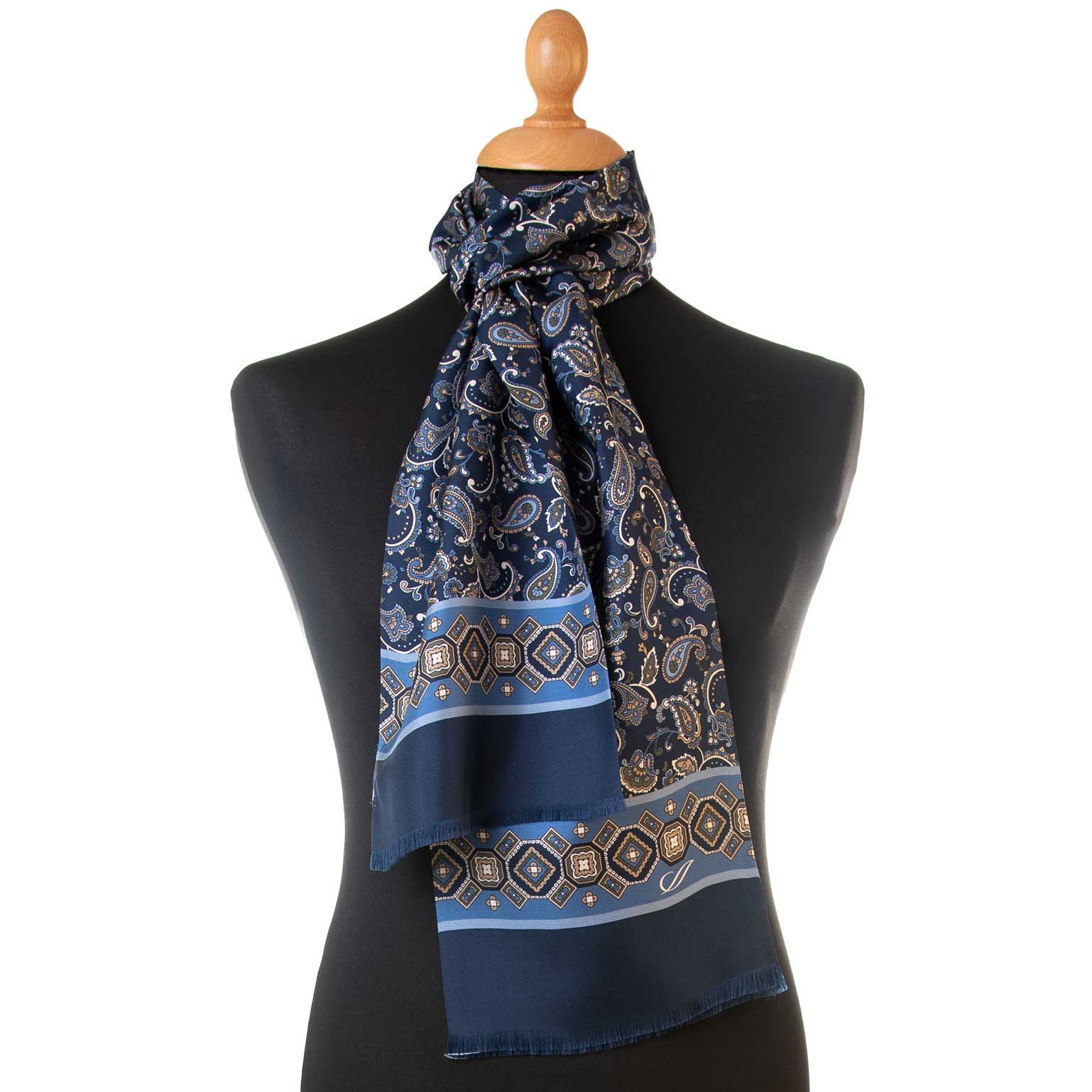 Elizabetta Italian Silk Wool Scarf - Black Gold Bronze Paisley