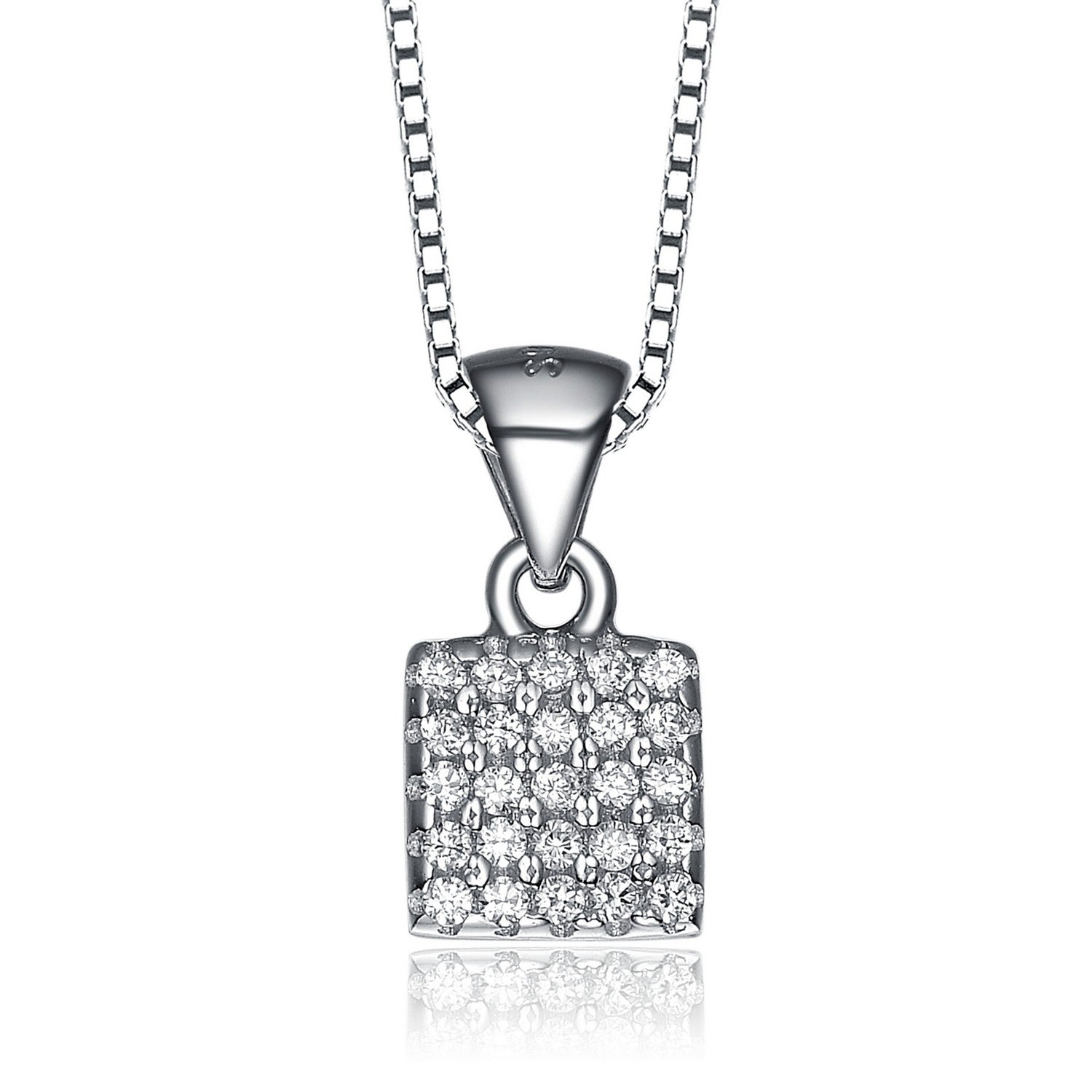 Women’s White / Silver Cubic Ziconian Sterling Silver Rhodium Plated Square Shape Pendant Genevive Jewelry