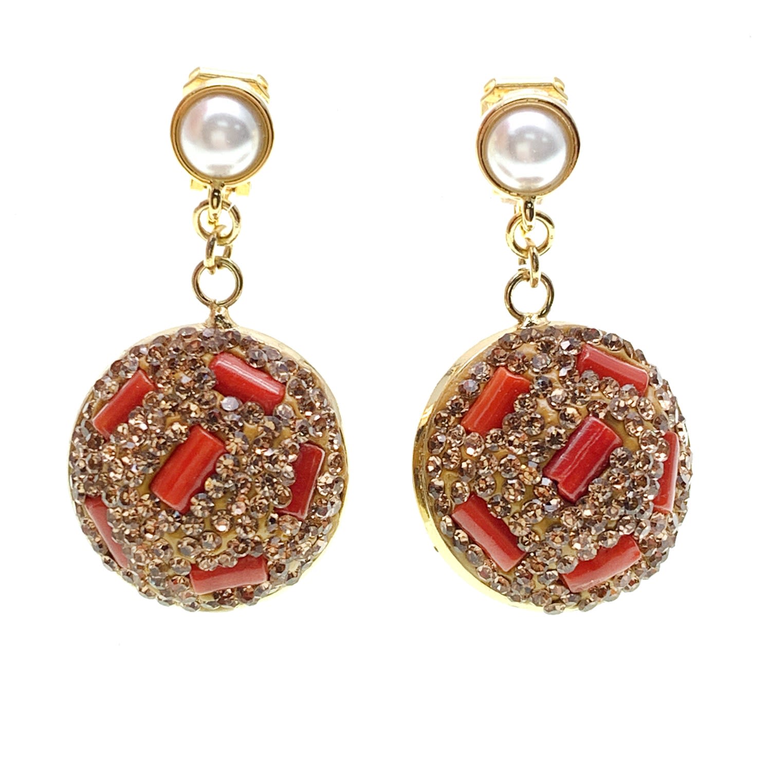 Women’s Rhinestones Bordered Corals Clip Earrings Farra