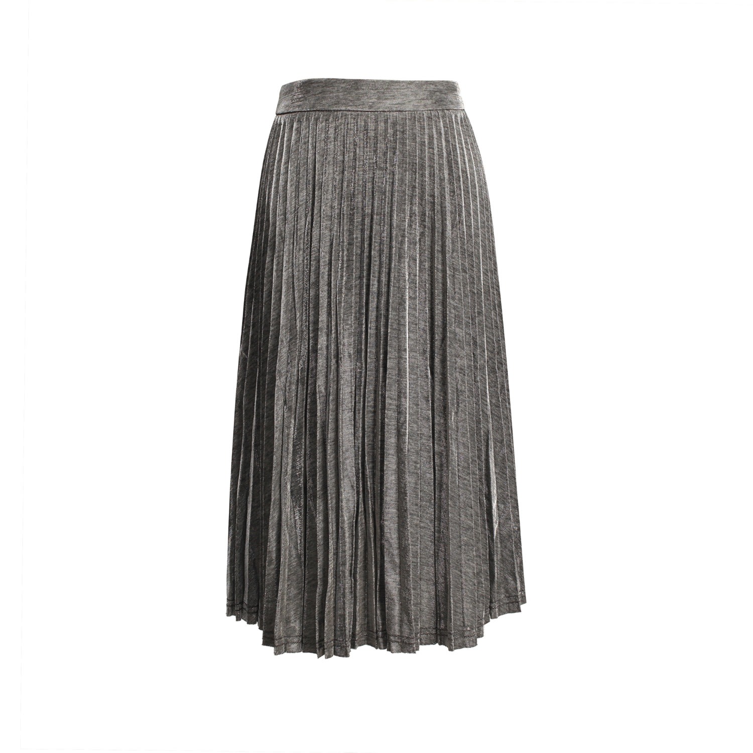 Women’s Grey Knee Length Shiny Pleated Skirt Small Smart and Joy