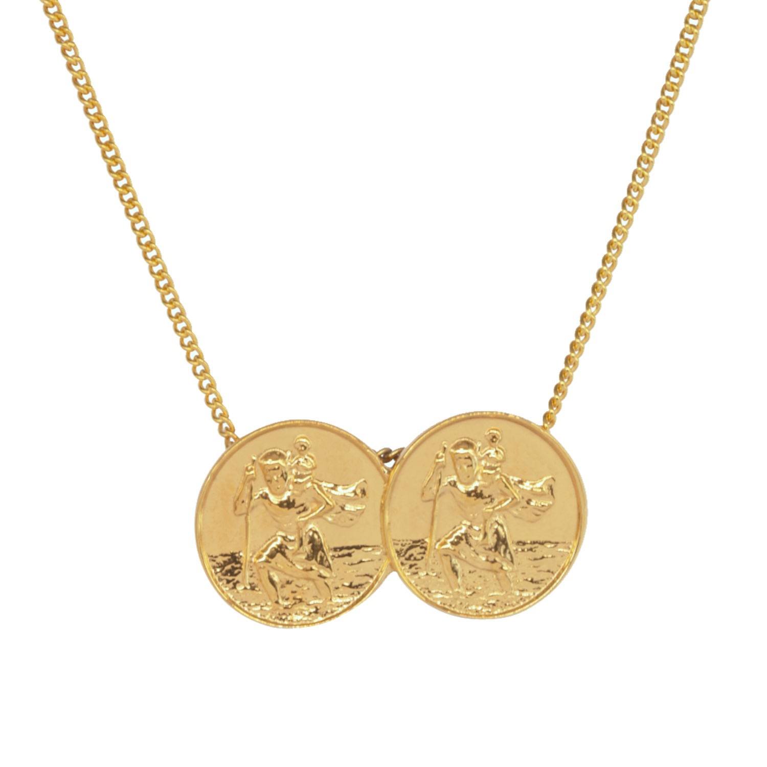 Katie Mullally Limited Women's Double St Christopher Necklace In Yellow Gold Plate In Gold