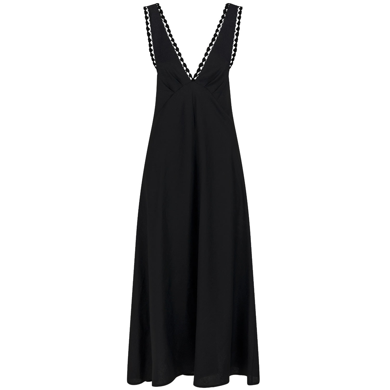 Langner Women's Black Embroidered Lace Linen Maxi Dress In Black