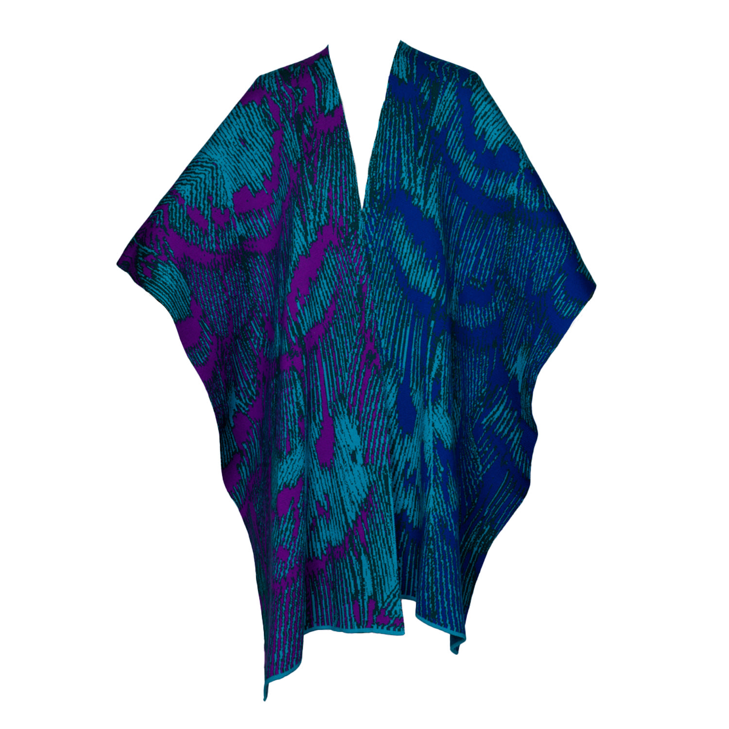 Women’s Blue / Green Pavo Azure Merino Wool Colour Block Knit Poncho One Size Essien & Emre