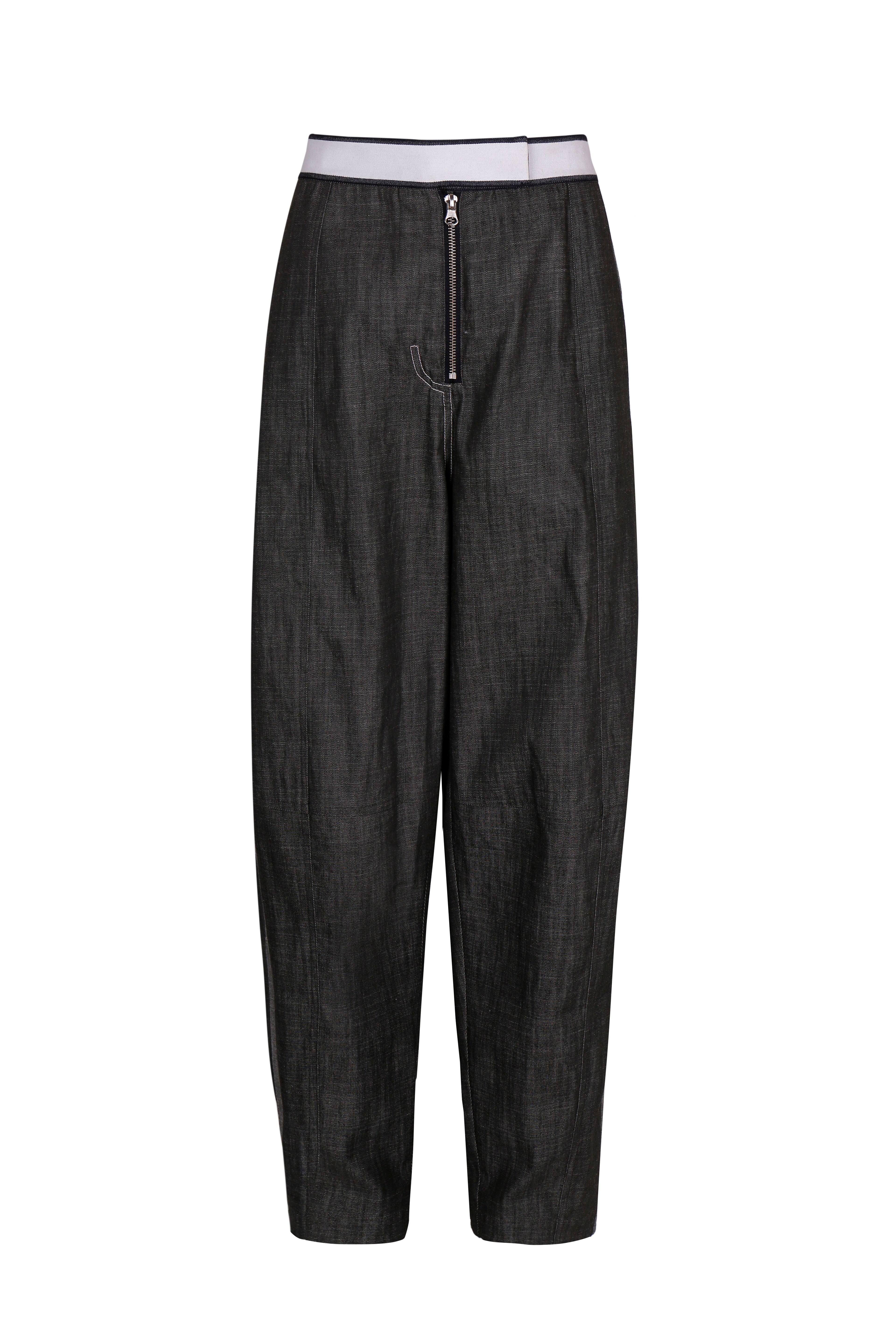 Yibri Women's Green Double-faced Washed Denim Trousers