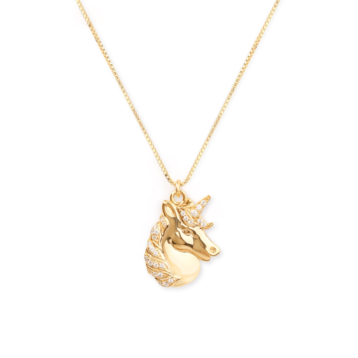 Seven Saints Women's Mystical Unicorn Necklace, Gold Over Sterling Silver In Gray