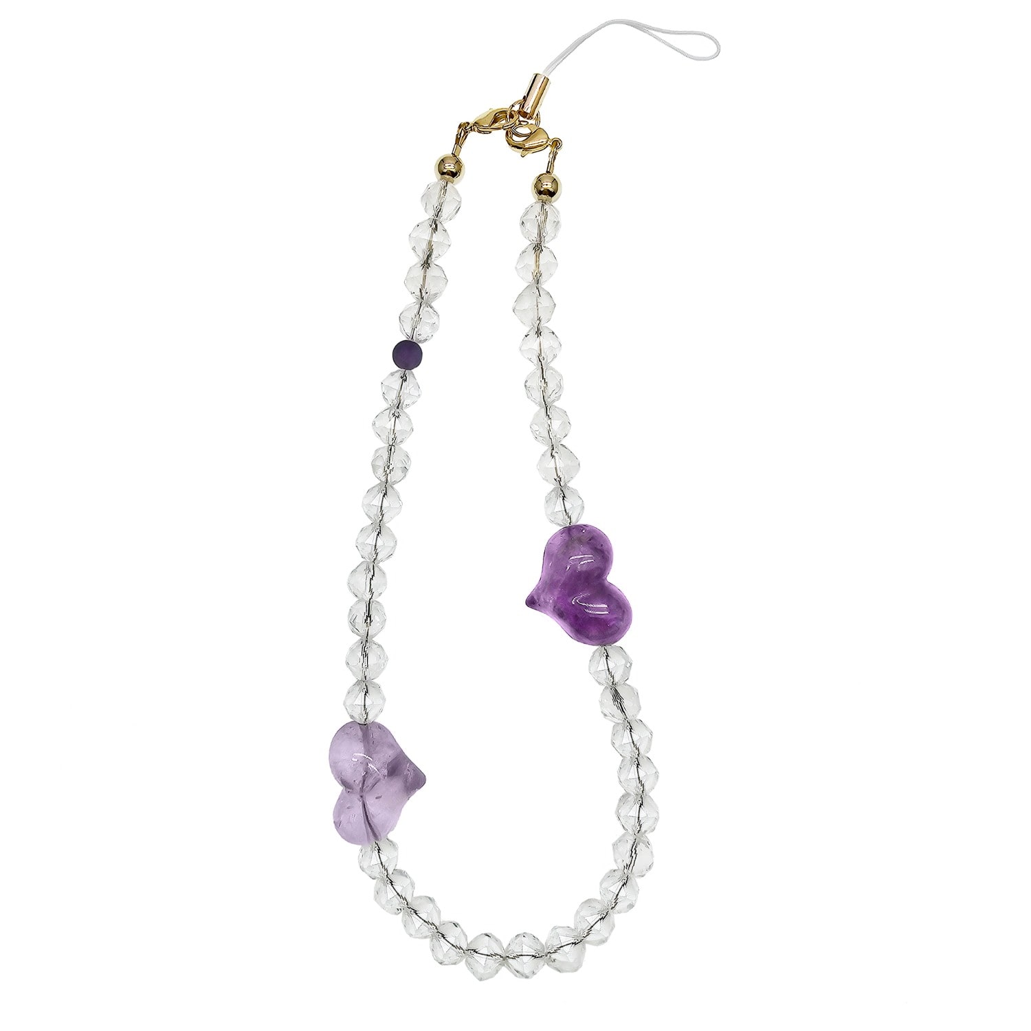Farra Purple Heart-shaped Amethyst And White Quartz Attracting Wealth Phone Strap