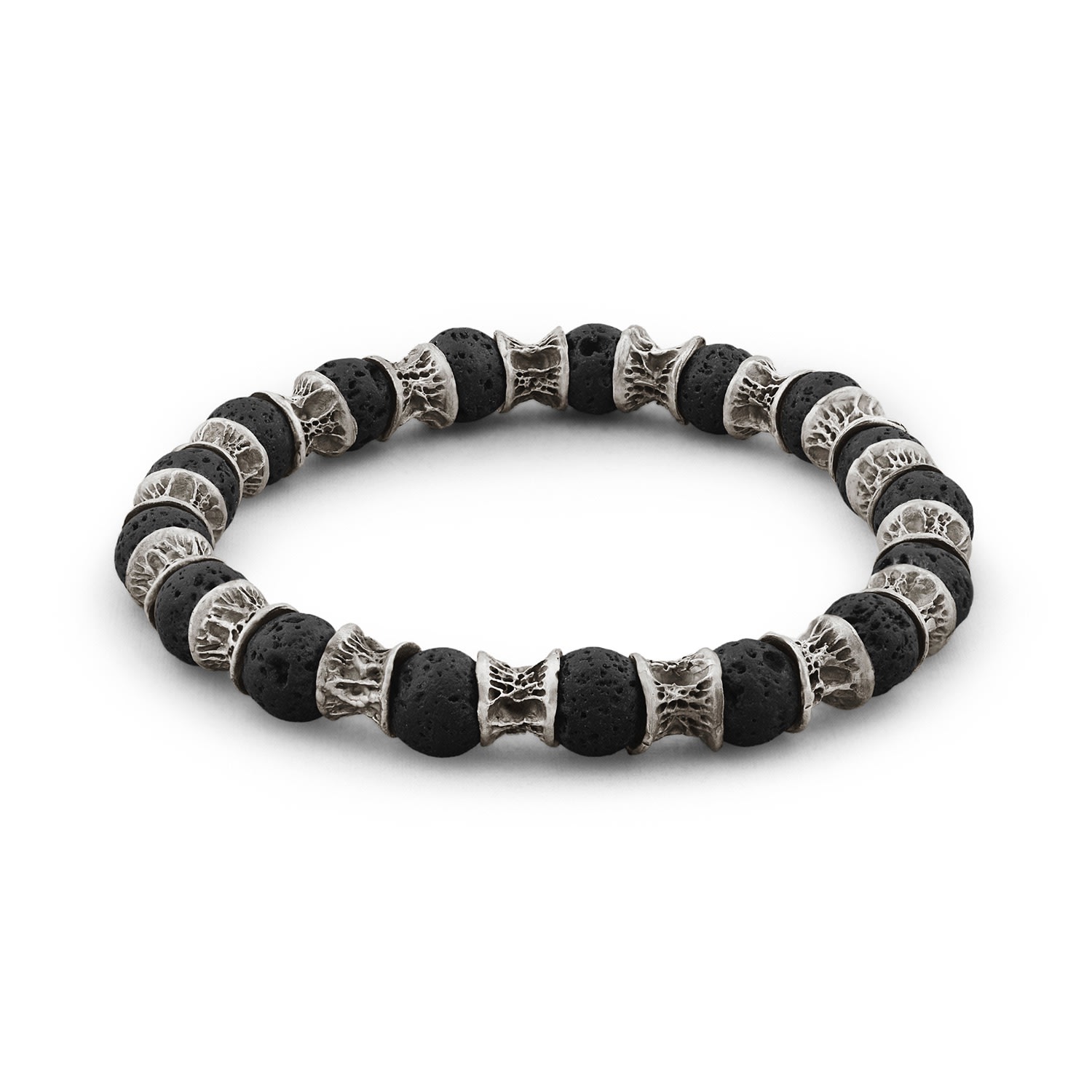 Snake Bones Men's Lava Beads Oxidized Sterling Silver Bracelet