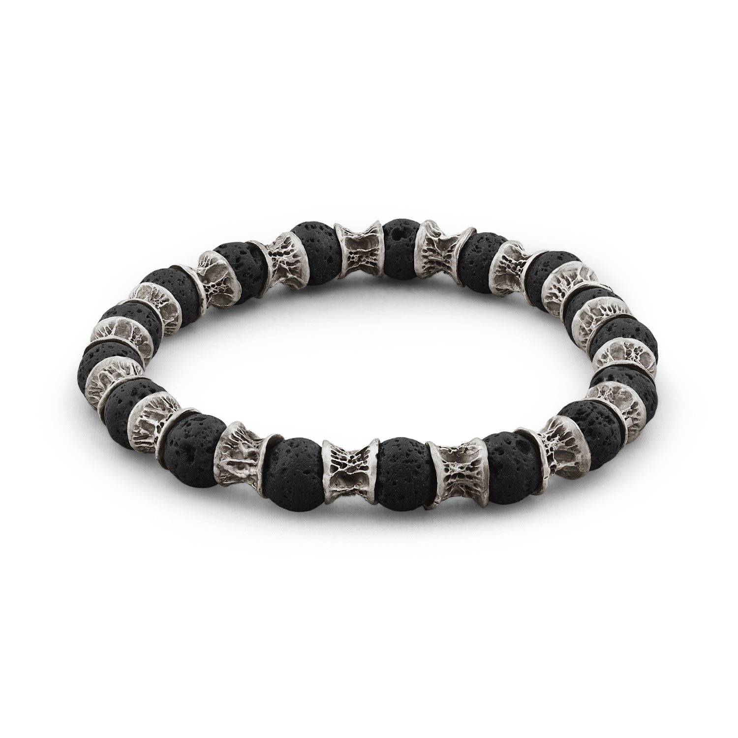 Men’s Lava Beads Oxidized Sterling Silver Bracelet Snake Bones