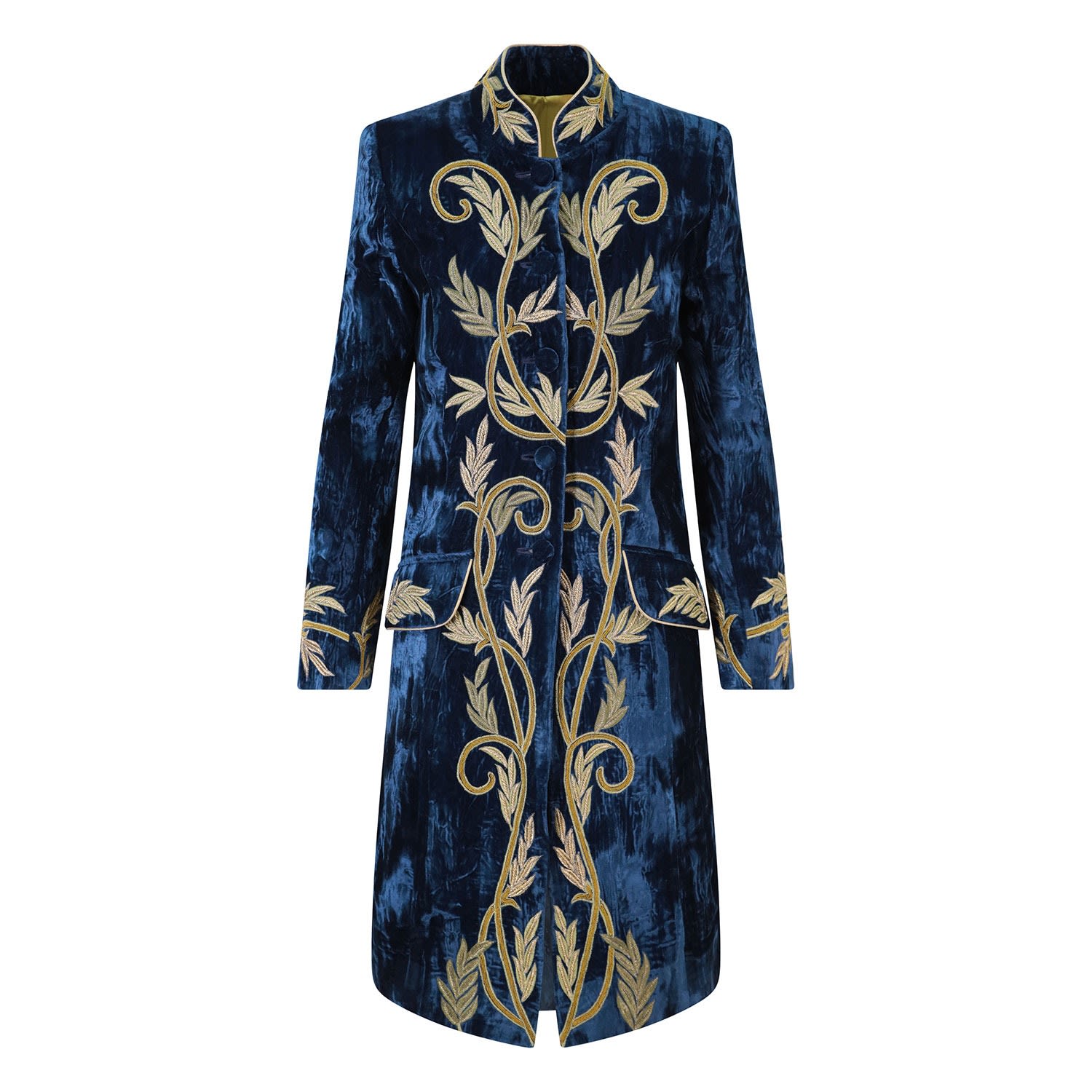 Women’s Blue Navy Sovereign Embroidered Crushed Velvet Coat Medium Beatrice Von Tresckow