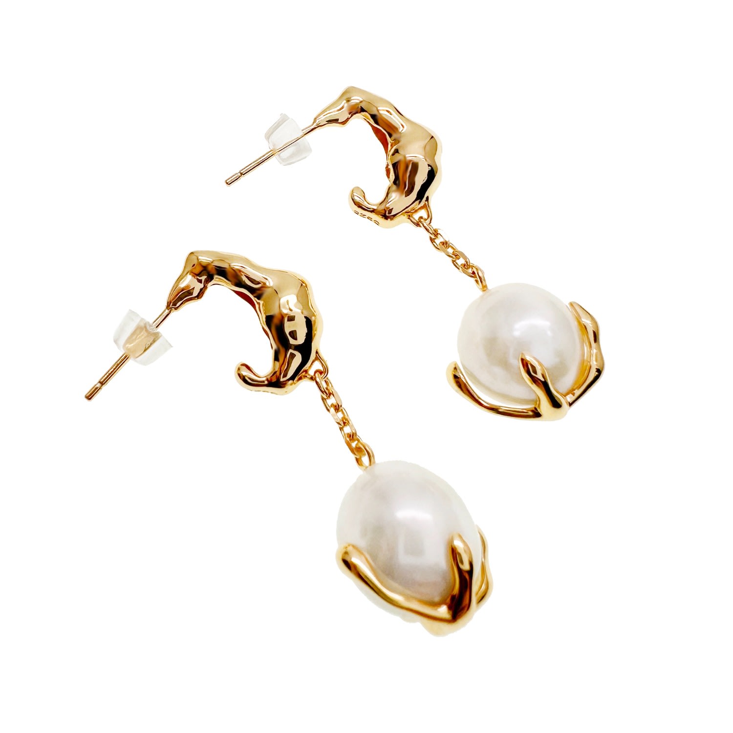 Women’s Baroque Pearls Dangle Gold Plated Sterling Silver Earrings Ms. Donna