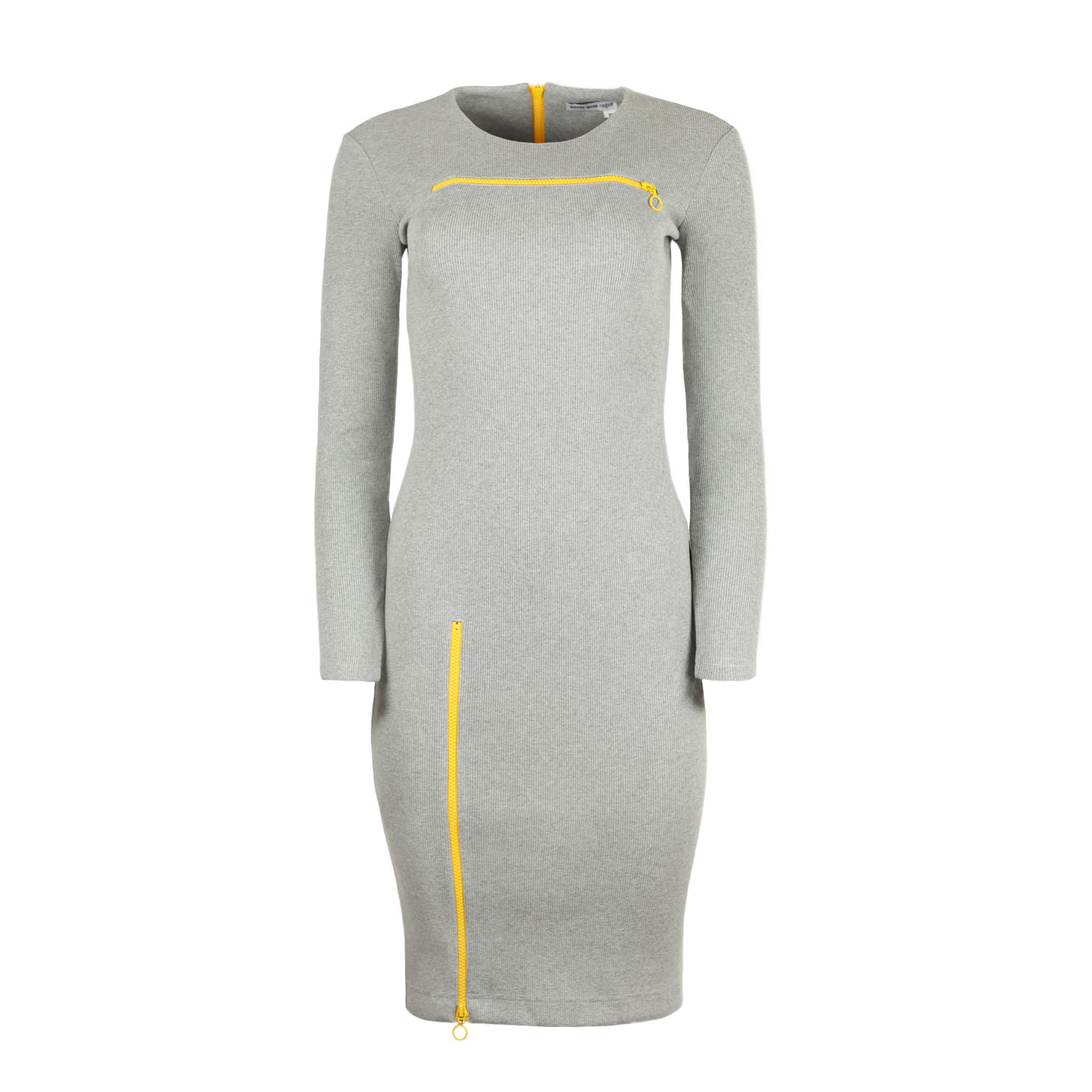 Women’s Grey / Yellow / Orange Wicked Rib Zipper Midi Dress In Grey Extra Small Blonde Gone Rogue