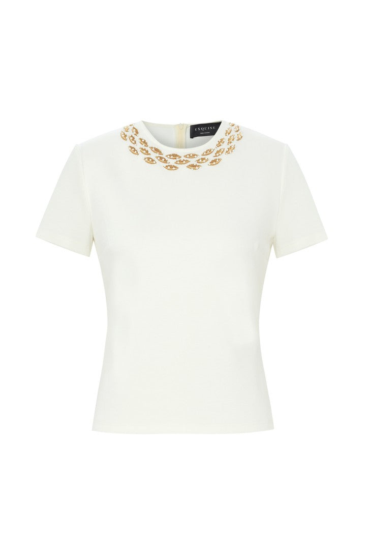 Women's Neutrals Regular Stone Embroidered Abril T-Shirt
