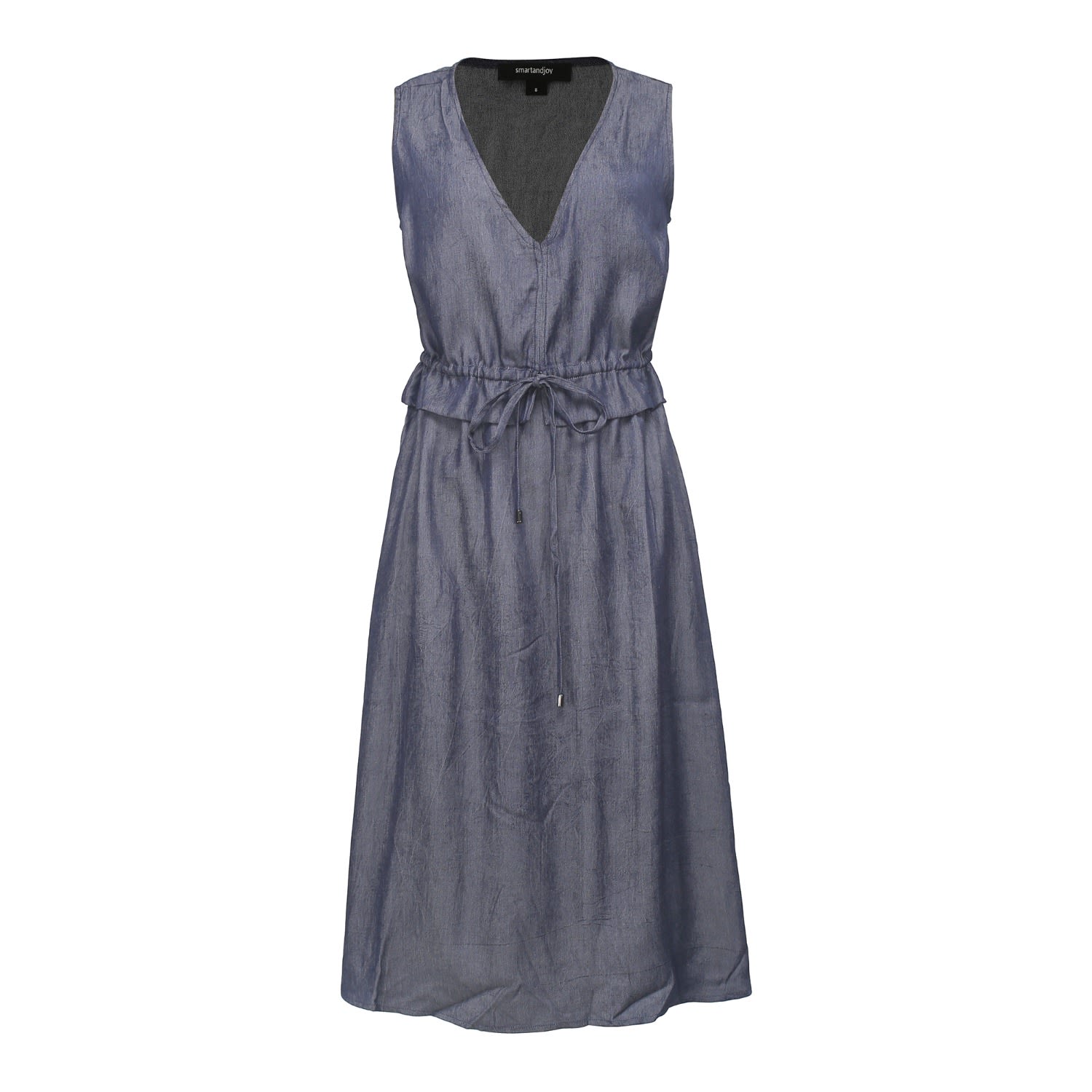 Smart And Joy Women's V-neckline Adjustable Waist Midi Dress - Blue In Blue