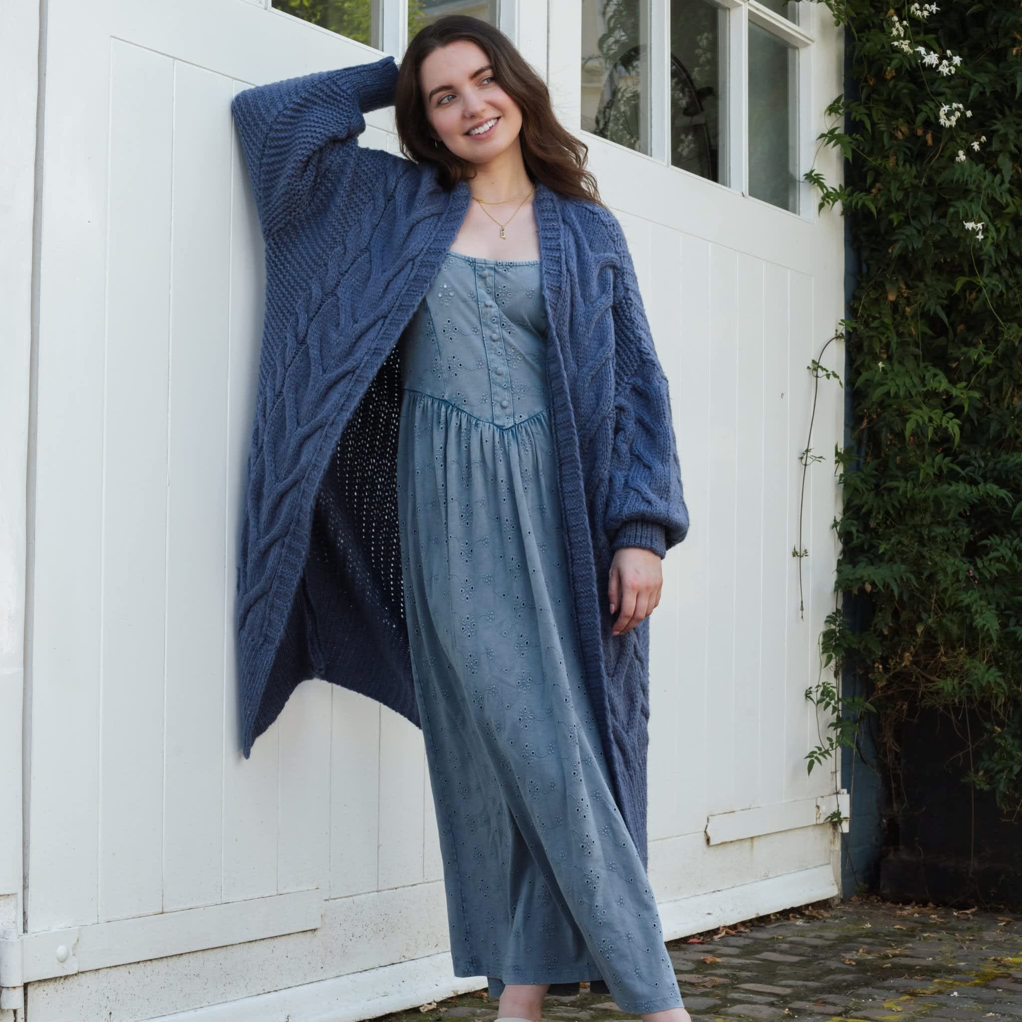 Alex Cable Balloon Sleeve Maxi Cardigan - Denim | Cara & The Sky