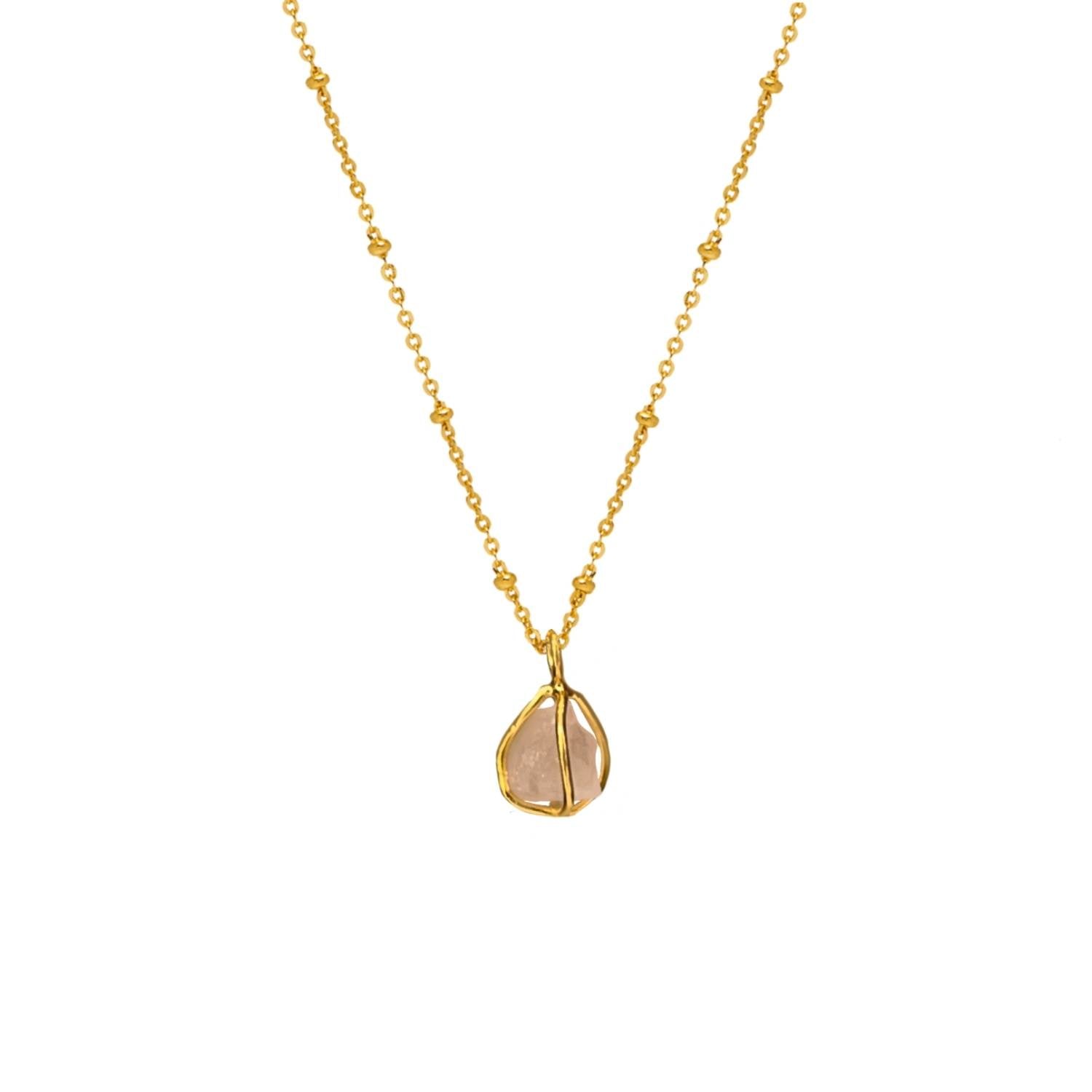 Mirabelle Jewellery Women's Pink Raw Rose Quartz In Cage Pendant In Gold