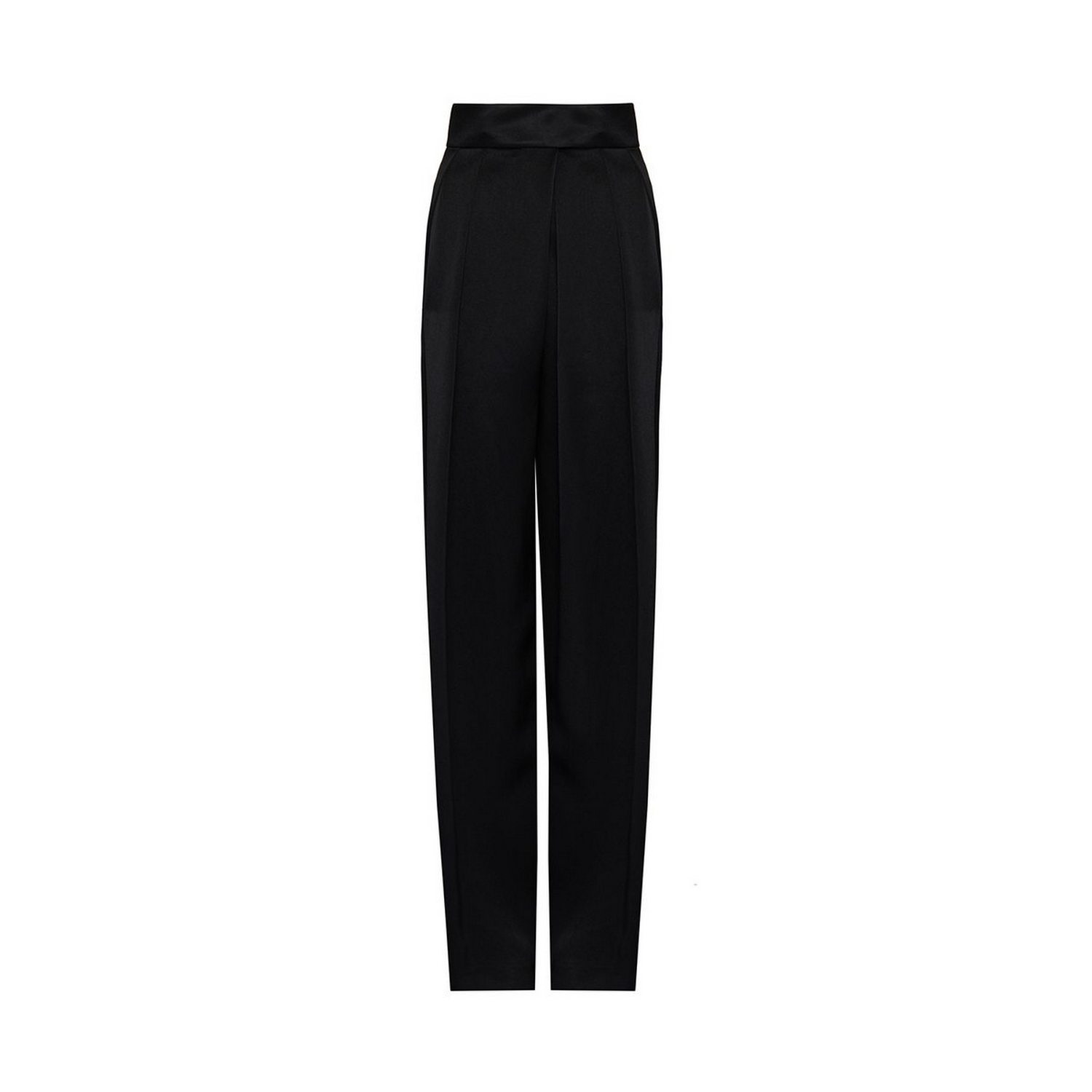 Rue Les Createurs Women's Pleated High-waisted Black Satin Trousers In Black