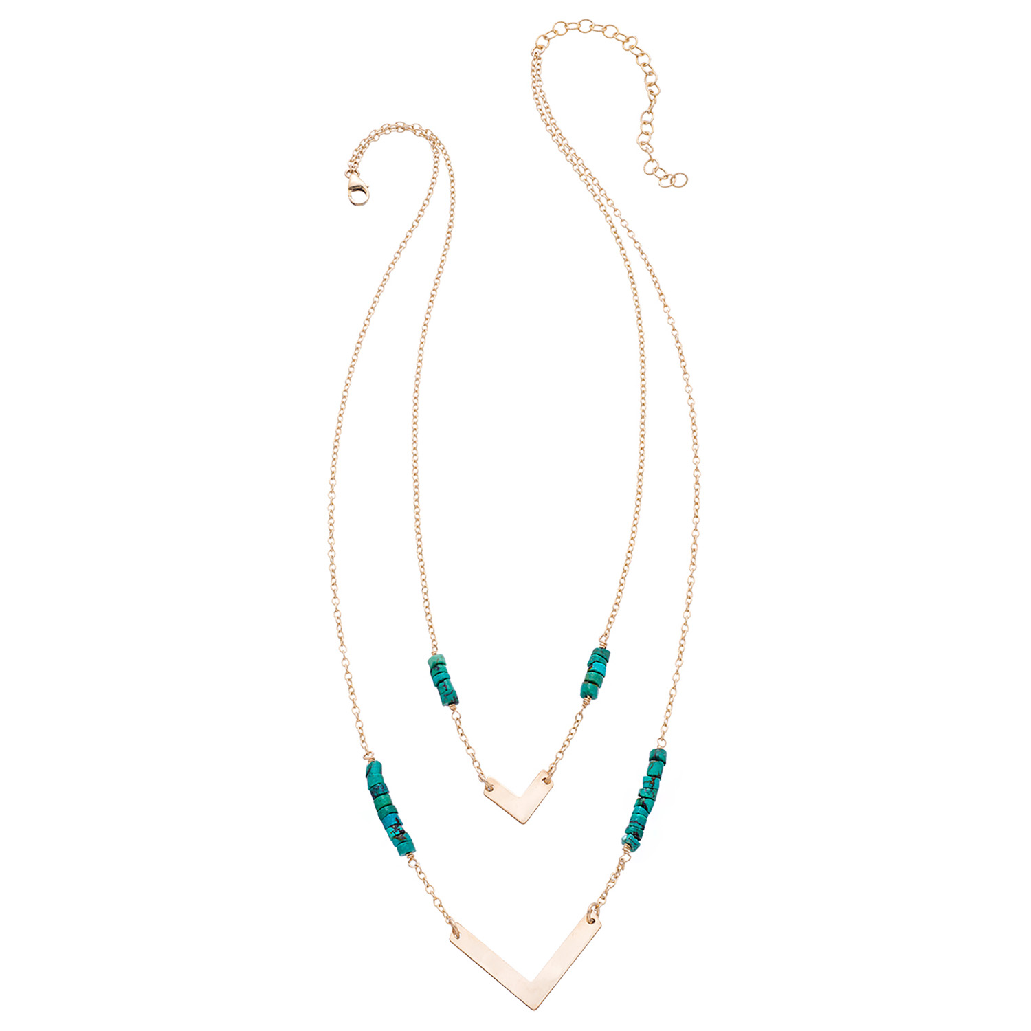 Heather Hawkins Jewelry Women's Blue Double Chevron Necklace - Turquoise - Gold-filled