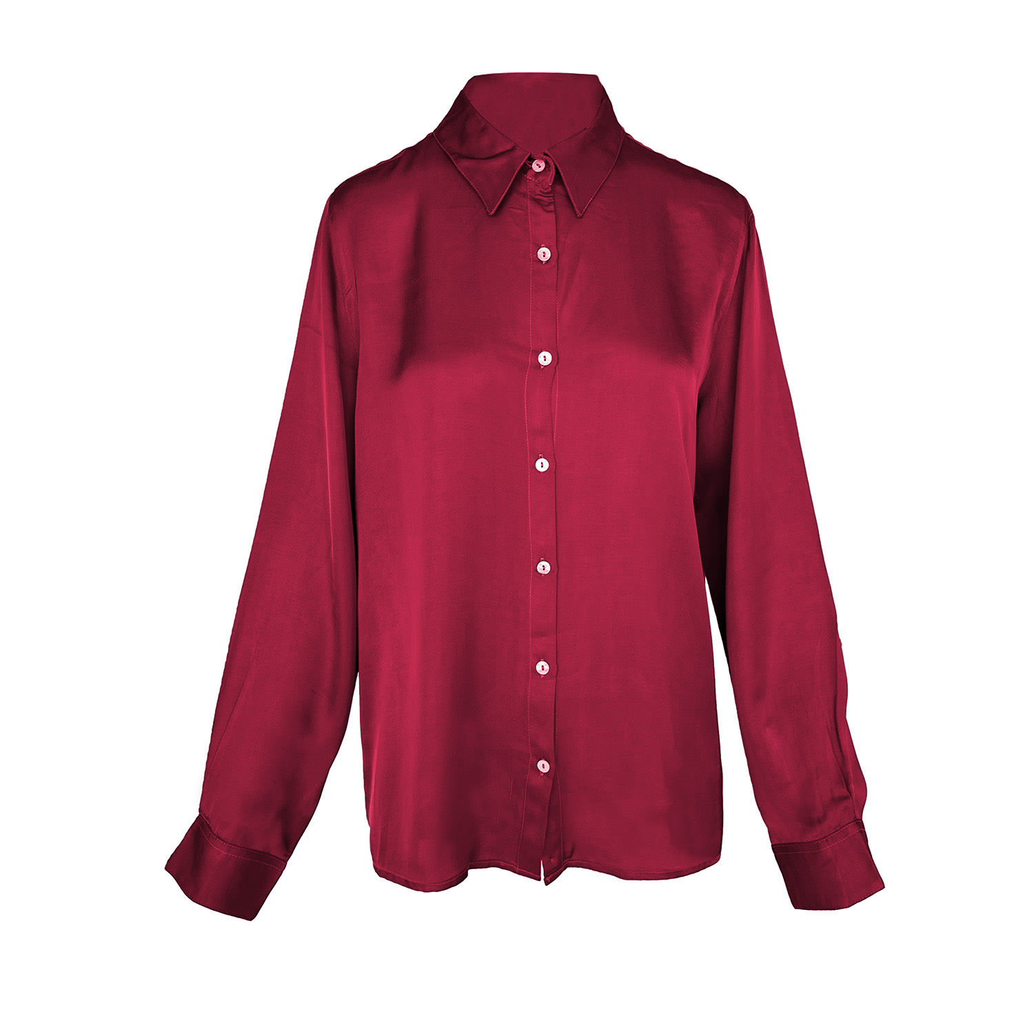 Haris Cotton Women's Red Long-sleeve Satin Shirt With Back Pleats Bordeaux
